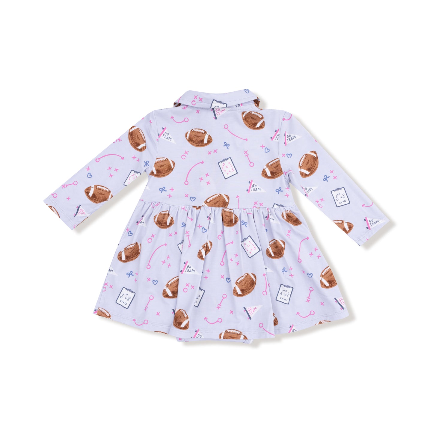 Long Sleeve Polo Bodysuit Dress in our  Touchdown Time - Lavender print from Angel Dear