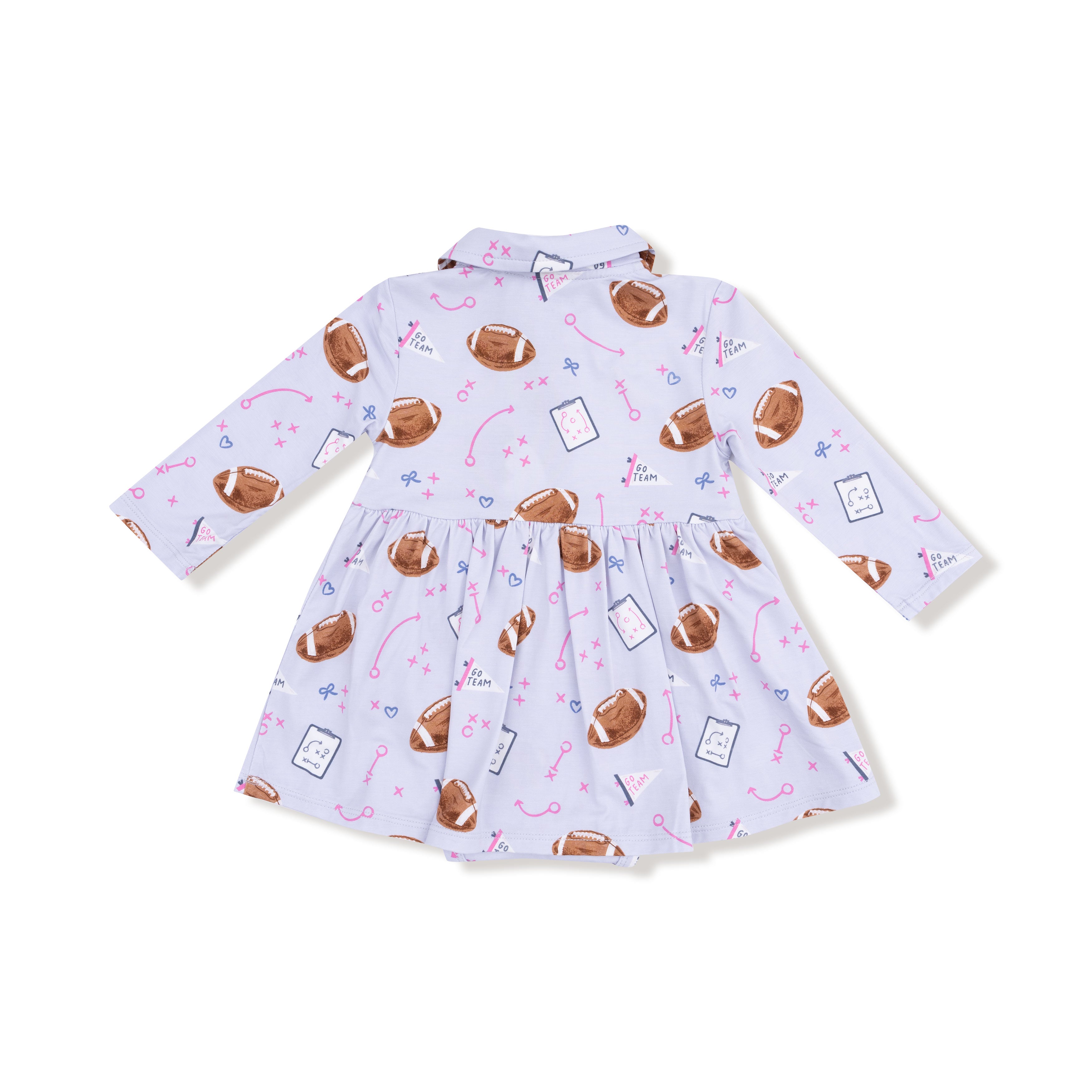 Long Sleeve Polo Bodysuit Dress in our  Touchdown Time - Lavender print from Angel Dear