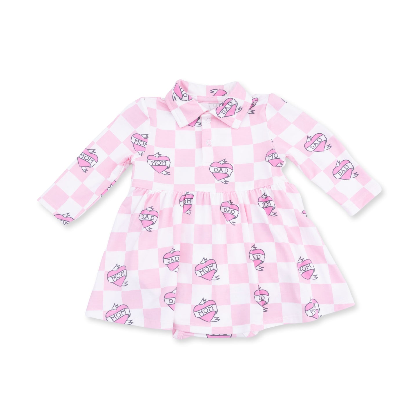 Heart Tattoo Check Pink - Long Sleeve Tennis Bodysuit Dress