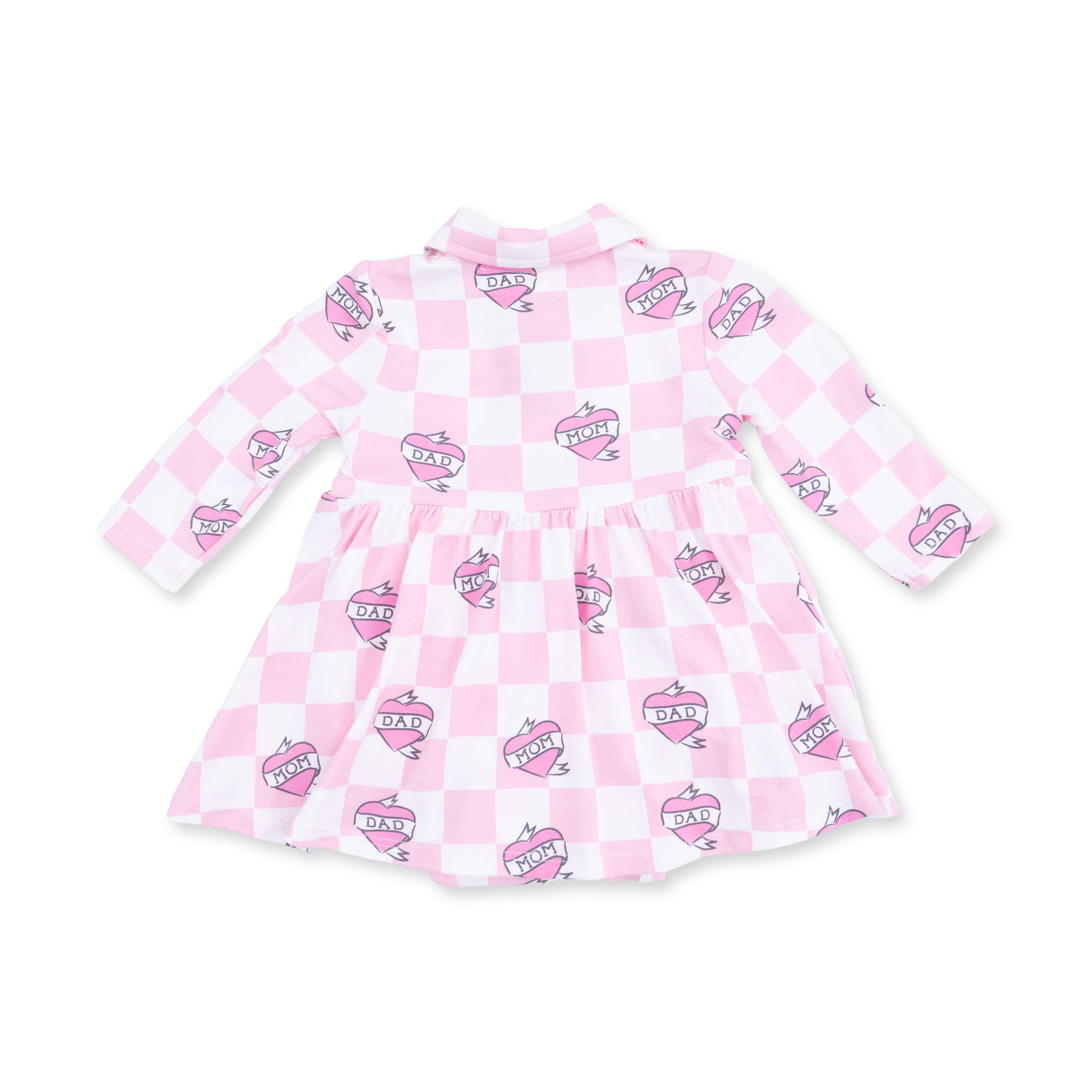 Heart Tattoo Check Pink - Long Sleeve Tennis Bodysuit Dress