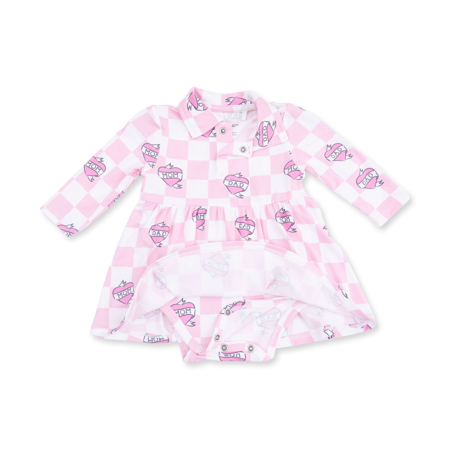 Heart Tattoo Check Pink - Long Sleeve Tennis Bodysuit Dress