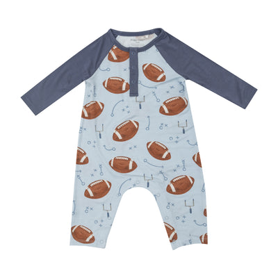 L/S Raglan Romper - Footballs Blue-Angel Dear