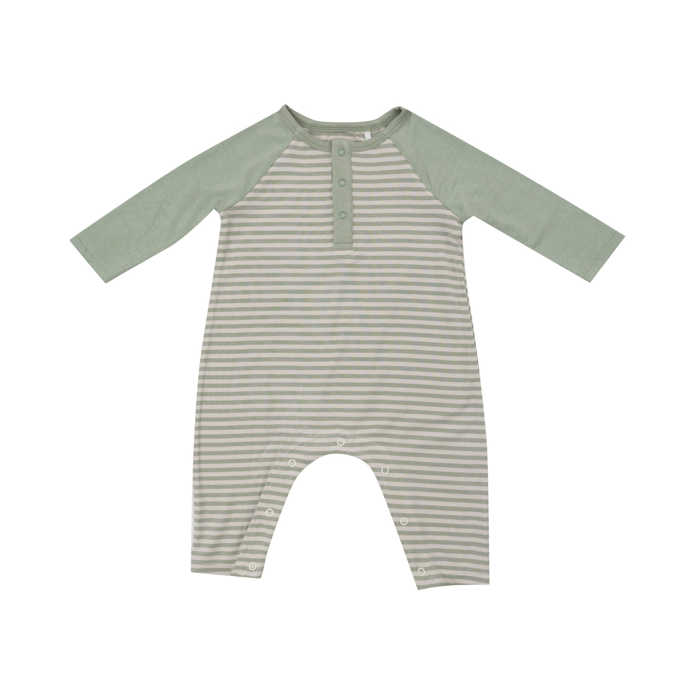 L/S Raglan Henley Romper - Desert Sage Stripe-Angel Dear