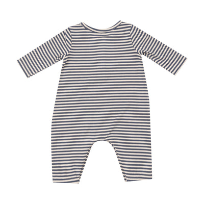 L/S Henley Romper - Footballs + Navy & Oat Stripe-Angel Dear