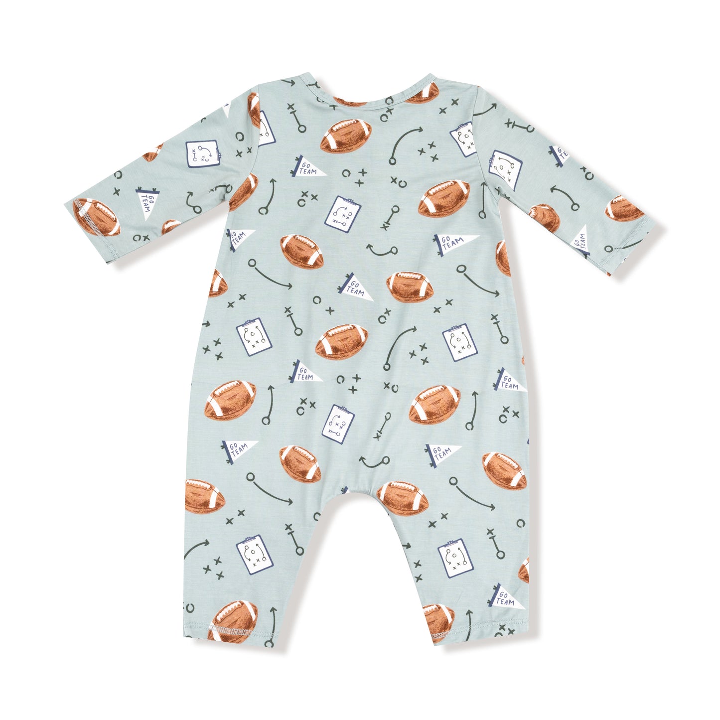 Long Sleeve Henley Romper in our  Touchdown Time - Grey Mist print from Angel Dear