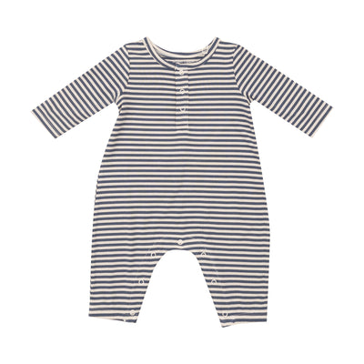 L/S Henley Romper - Footballs + Navy & Oat Stripe by Angel Dear