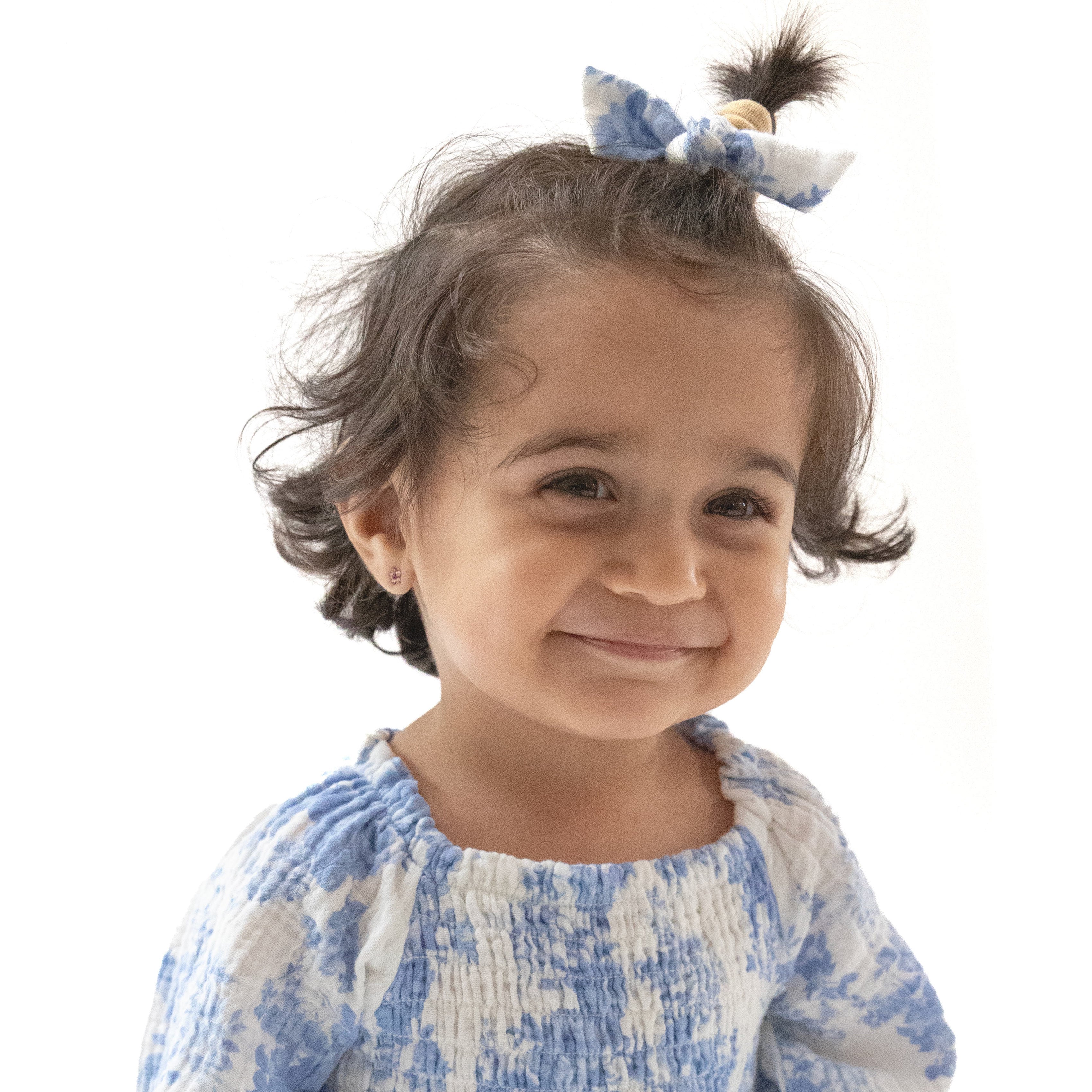 Bow with Nylon Headband in our  Dream Cottage Floral Blue print from Angel Dear