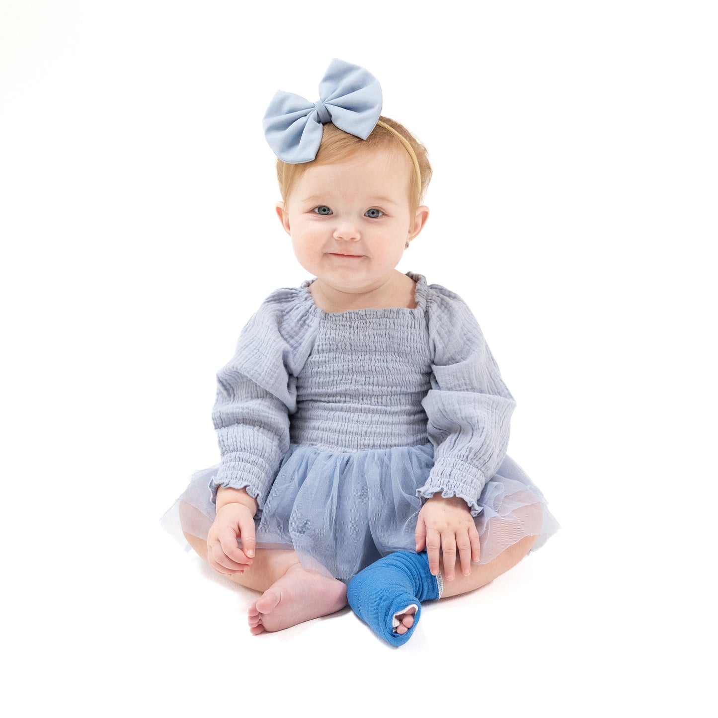 Long Sleeve Smocked Bubble with Tutu in our  Soft Chambray print from Angel Dear