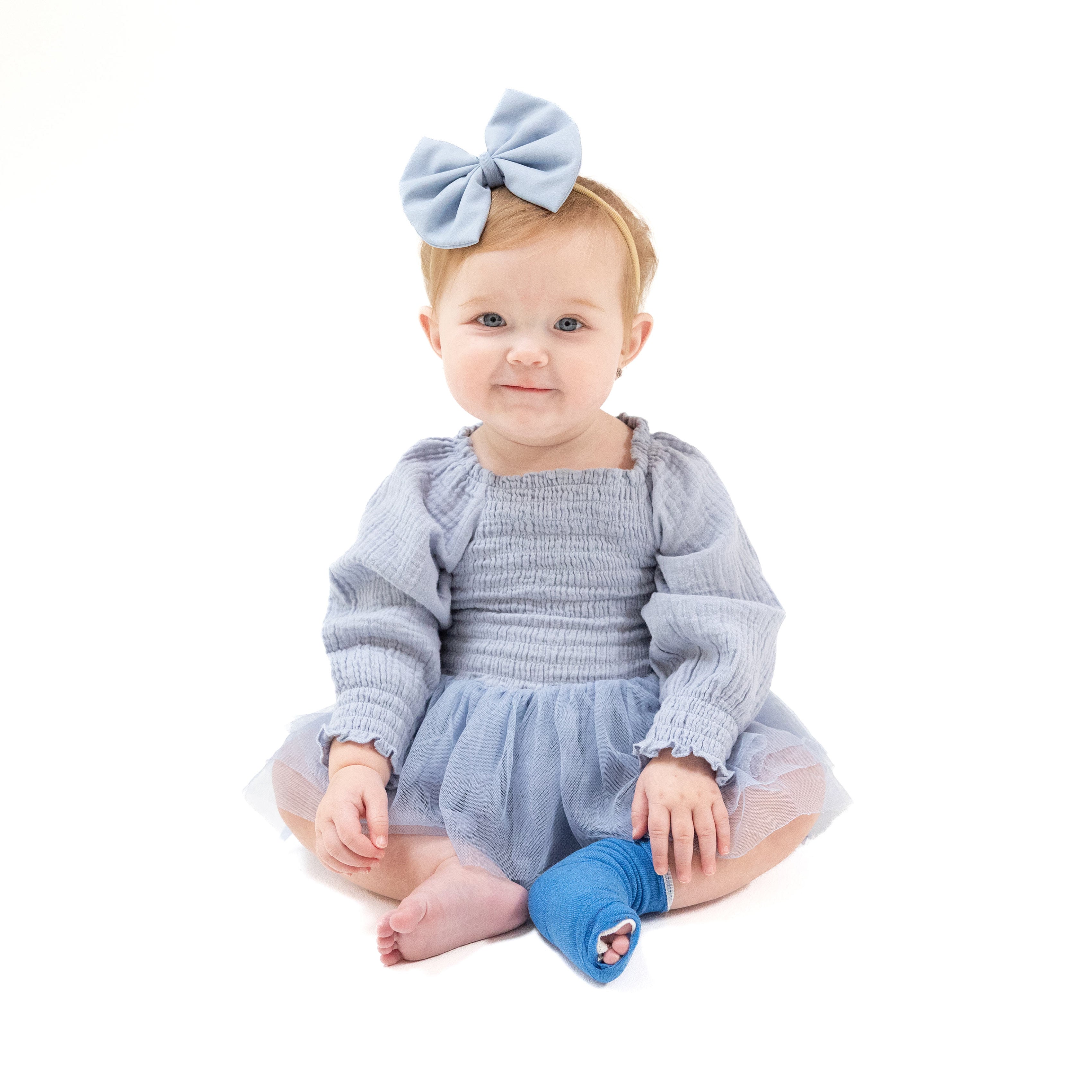 Long Sleeve Smocked Bubble with Tutu in our  Soft Chambray print from Angel Dear