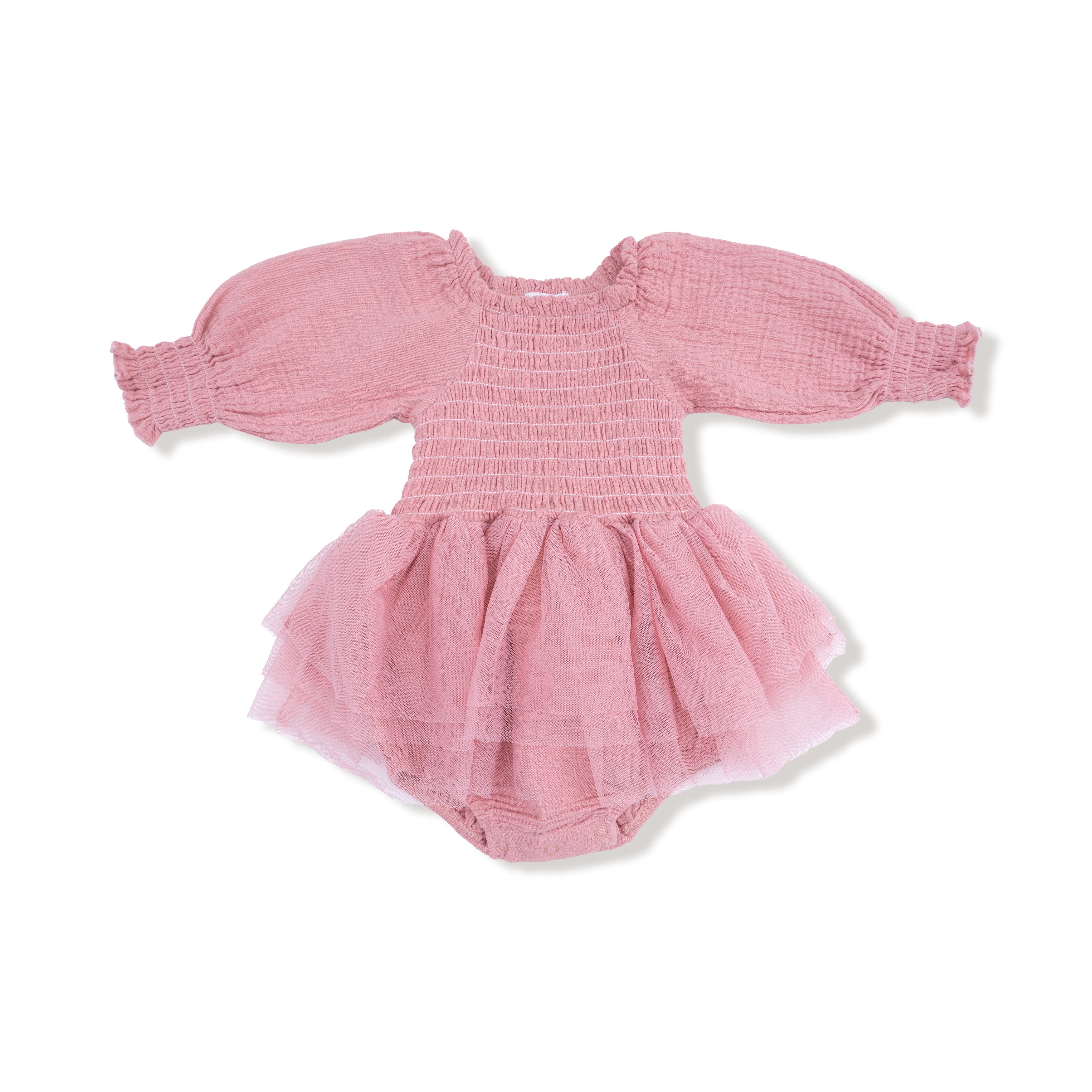 Long Sleeve Smocked Bubble with Tutu in our  Rose Elegance print from Angel Dear