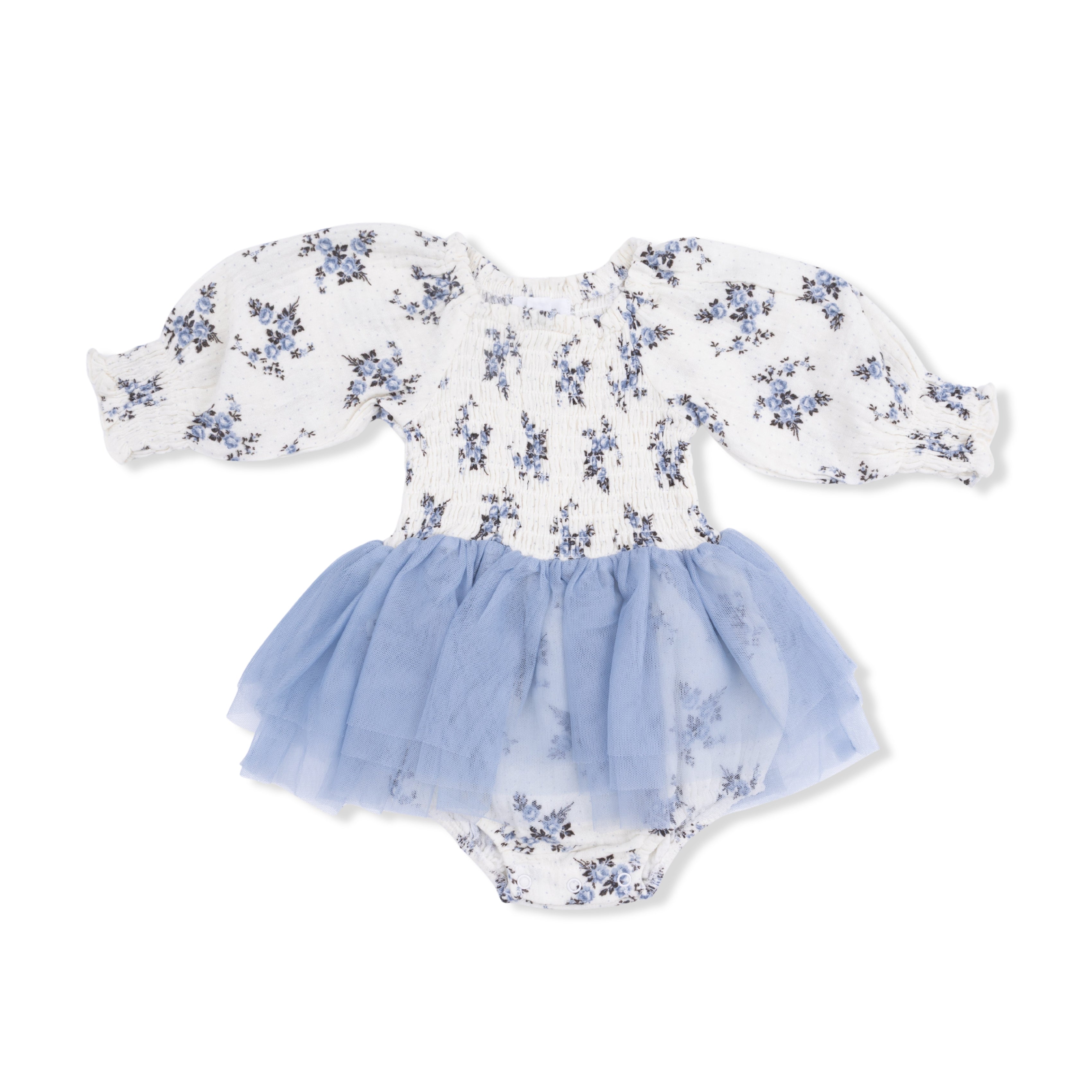 Belle Rosette Dot - Long Sleeve Smocked Bubble with Tutu-Angel Dear