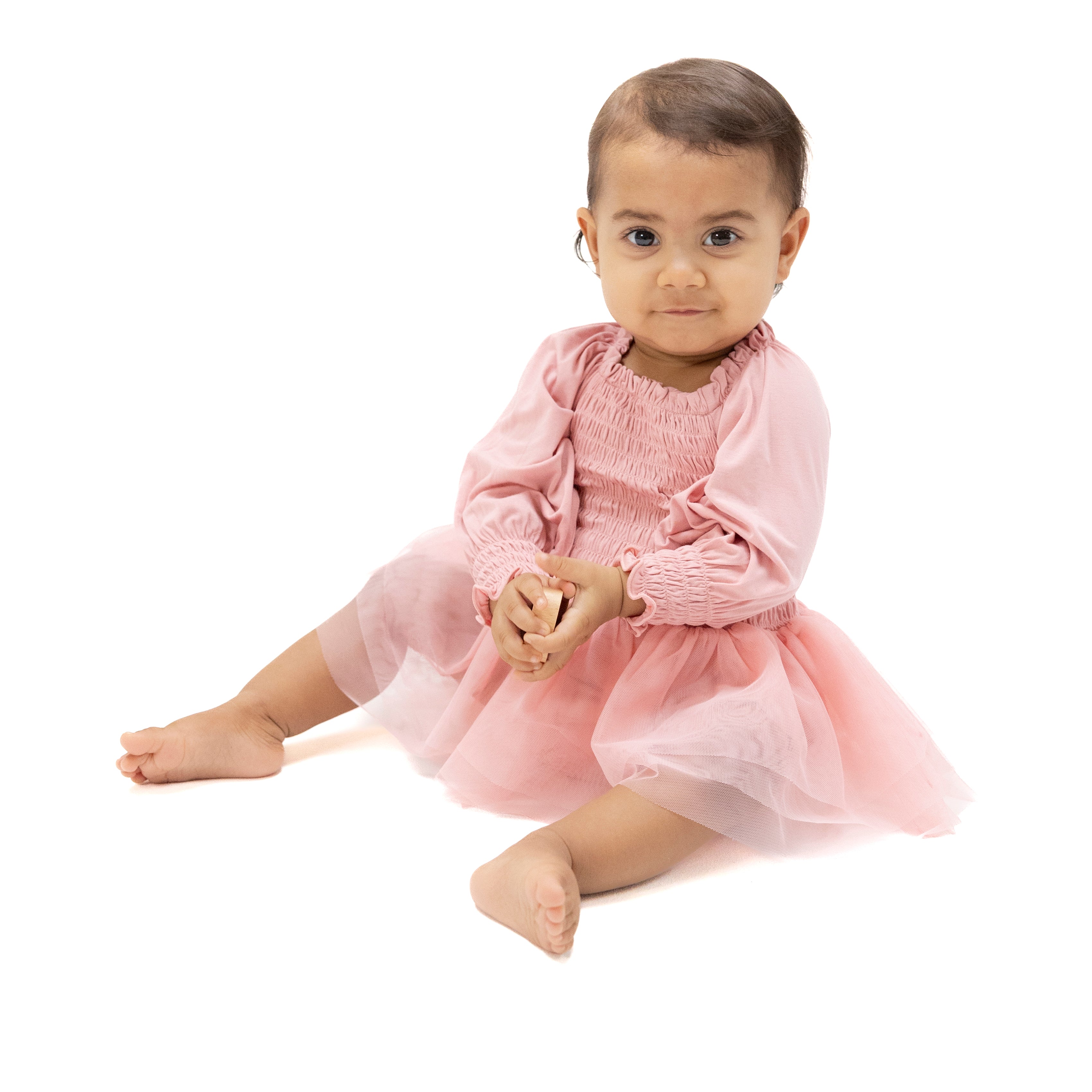 Solid Lotus - Long Sleeve Smocked Bubble with Tutu-Angel Dear