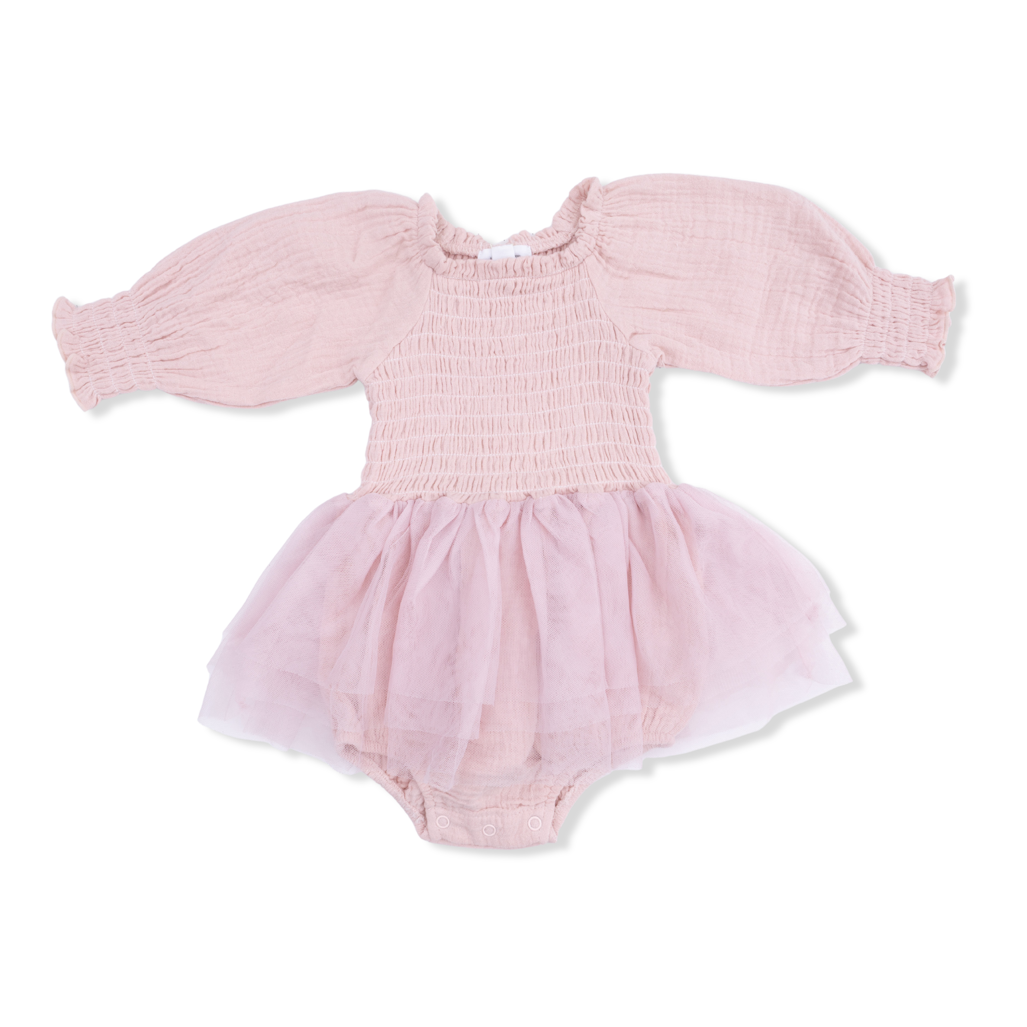 Solid Muslin Lotus - Long Sleeve Smocked Bubble with Tutu-Angel Dear
