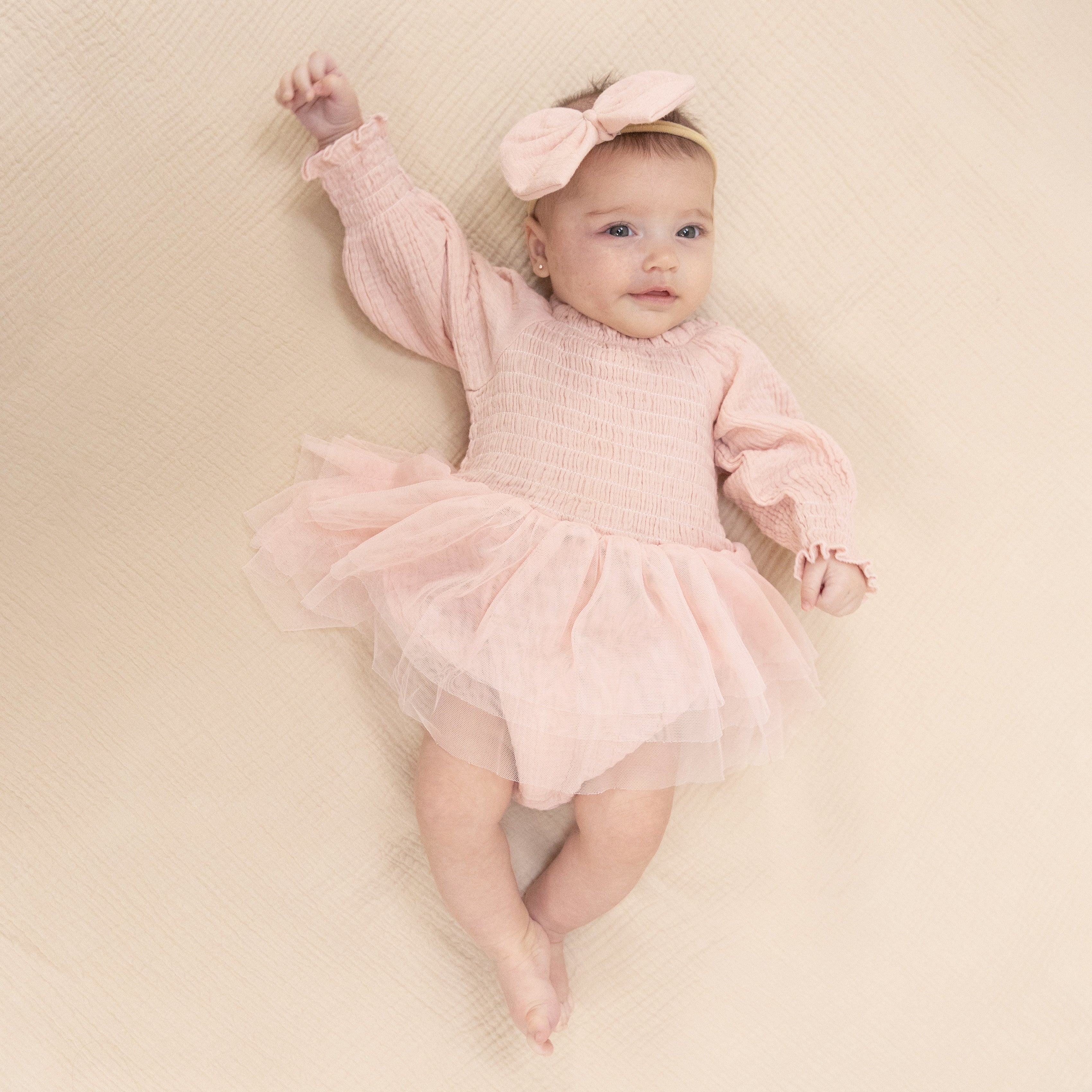 Solid Muslin Lotus - Long Sleeve Smocked Bubble with Tutu-Angel Dear