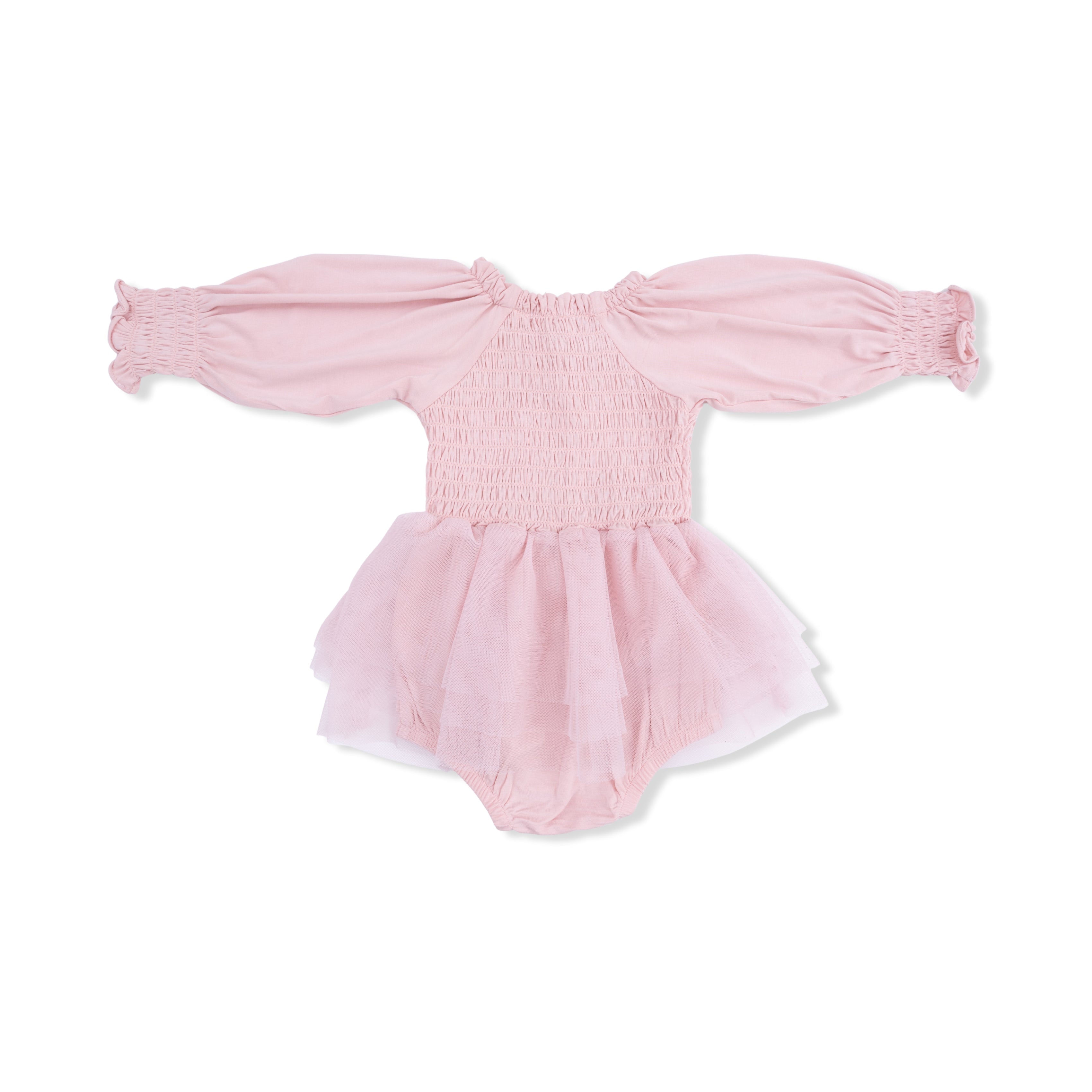 Solid Peachskin - Long Sleeve Smocked Bubble with Tutu-Angel Dear