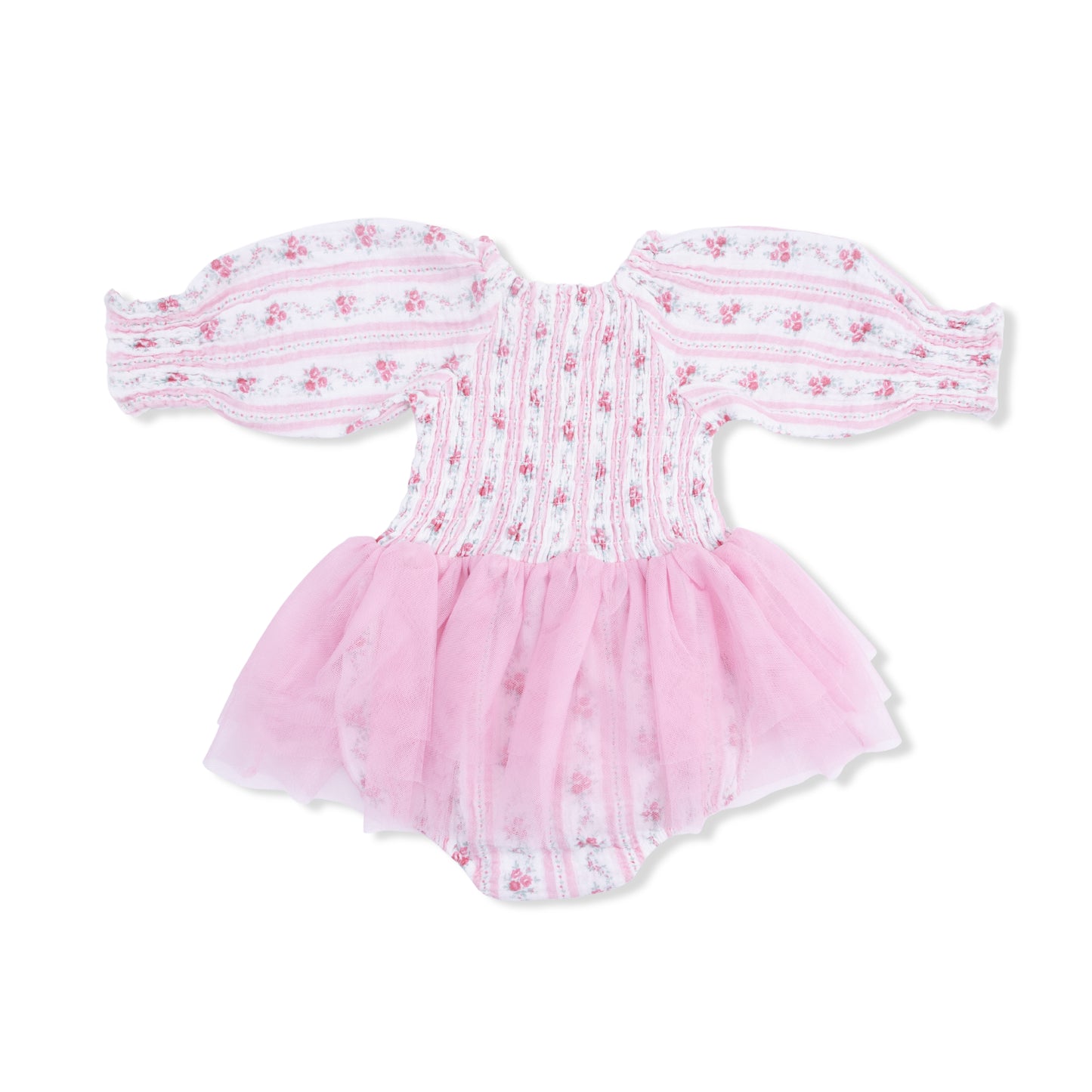 Winding Roses Stripe - Long Sleeve Smocked Bubble with Tutu-Angel Dear