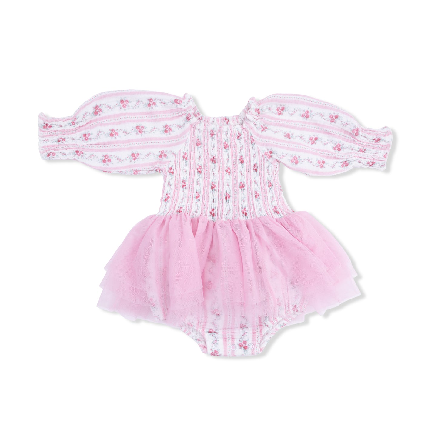 Winding Roses Stripe - Long Sleeve Smocked Bubble with Tutu-Angel Dear