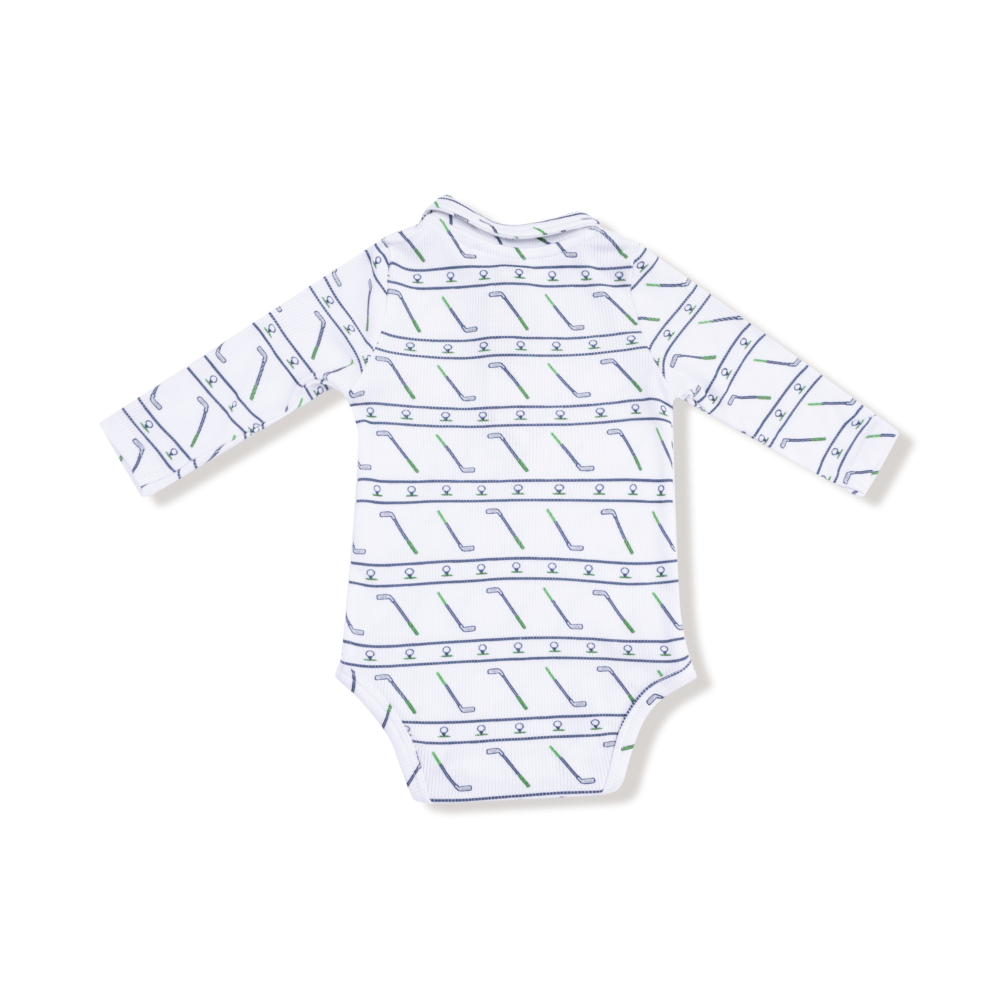 Long Sleeve Polo Bodysuit in our  Golf Club print from Angel Dear