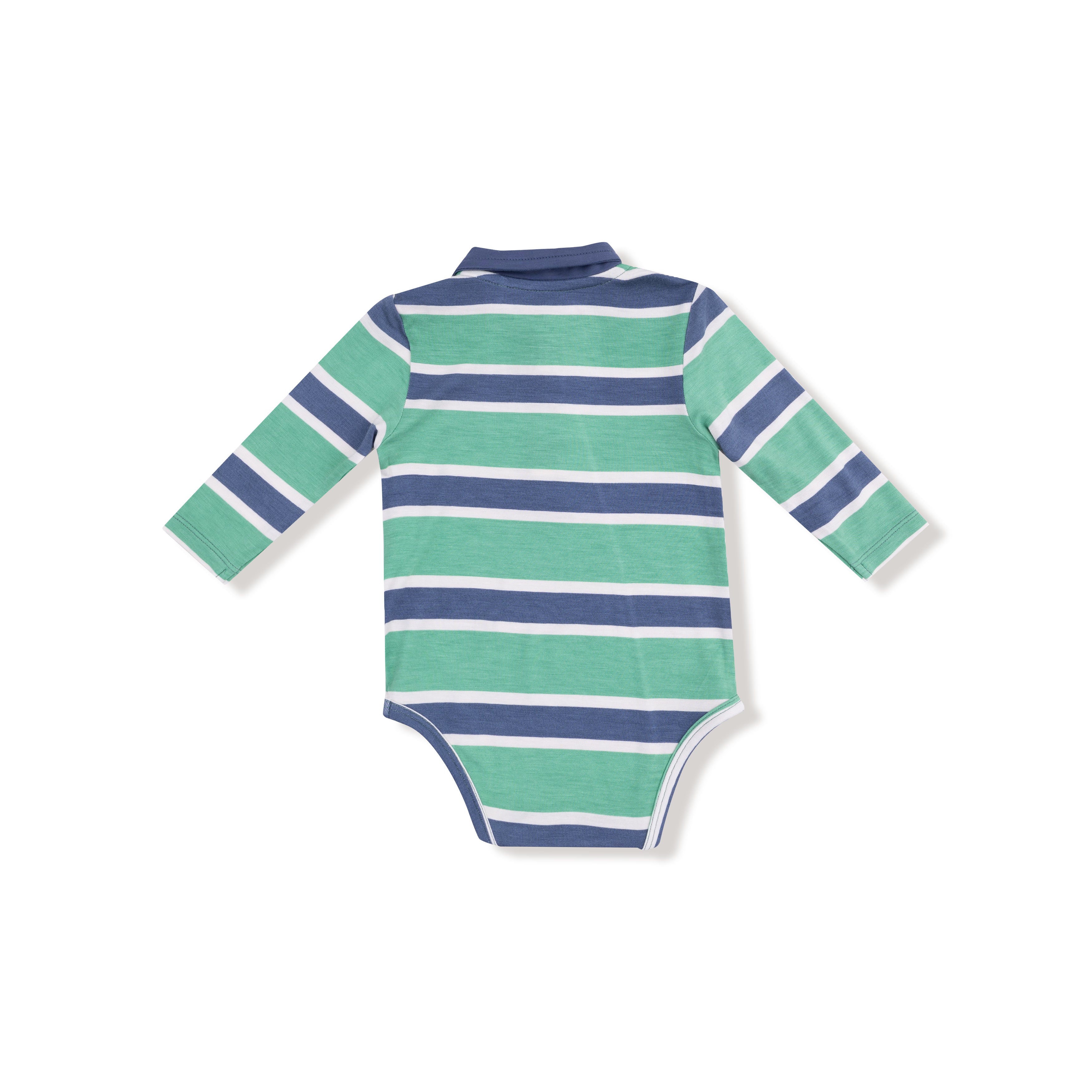 Long Sleeve Polo Bodysuit in our  Rugby Stripe print from Angel Dear