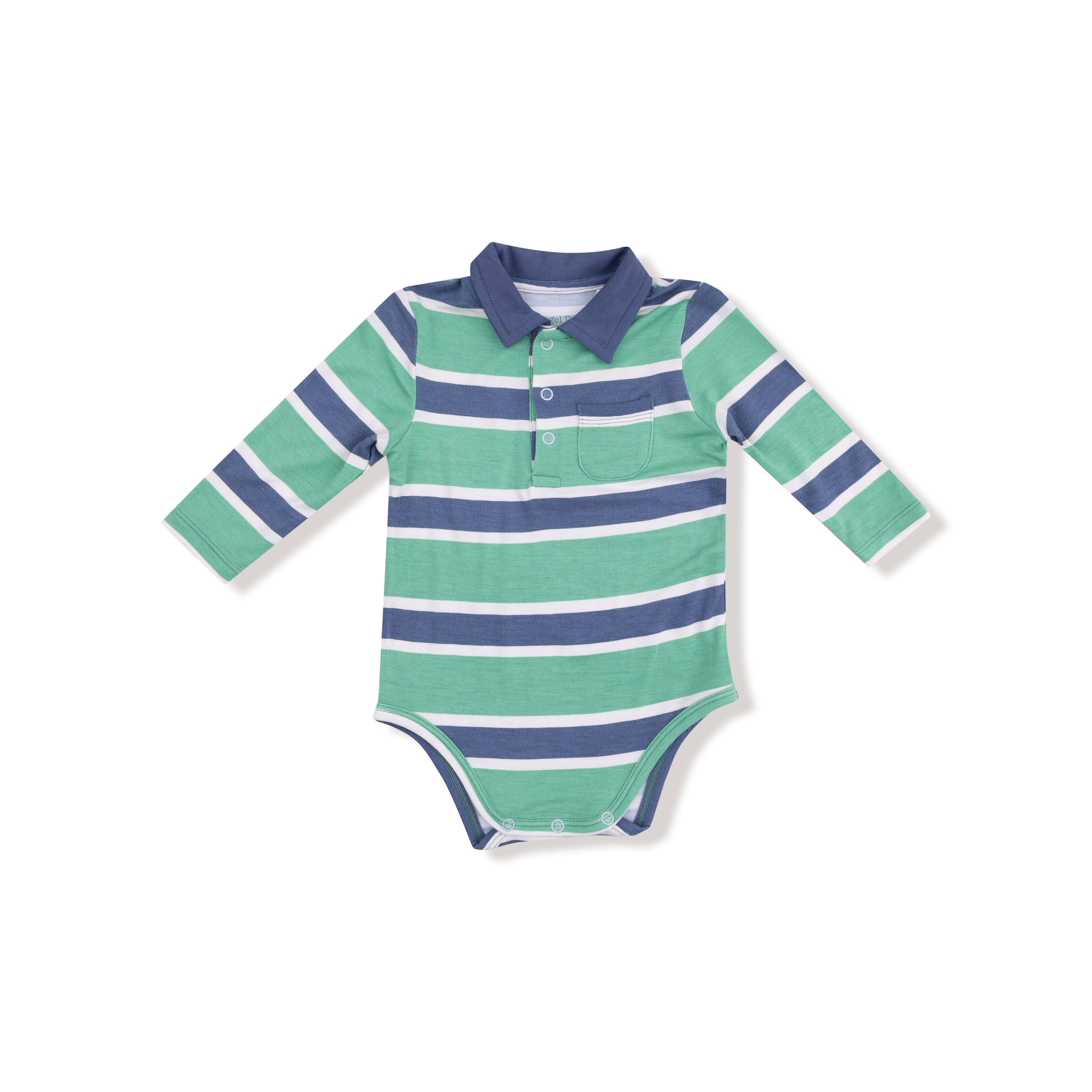 Long Sleeve Polo Bodysuit in our  Rugby Stripe print from Angel Dear