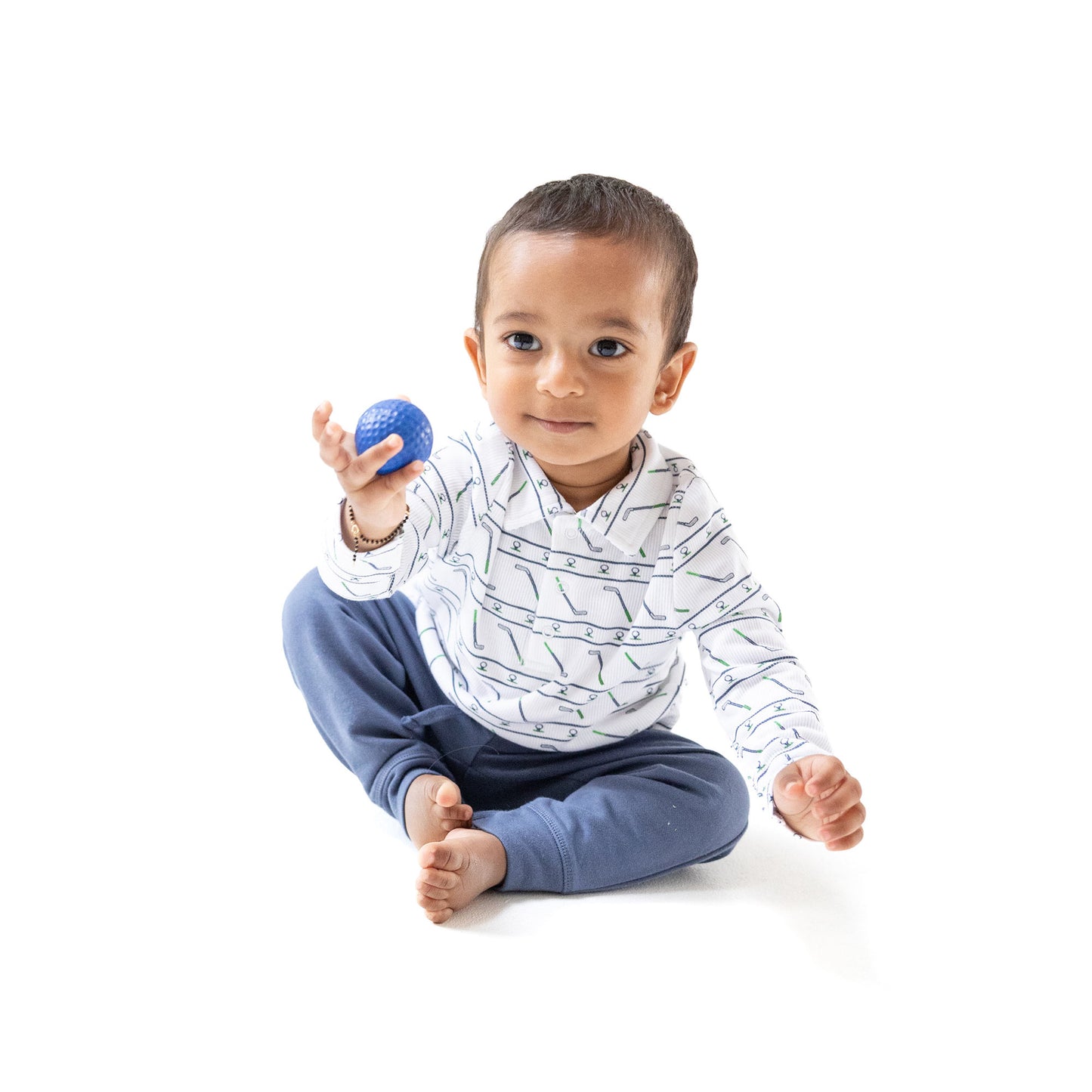 Polo Long Sleeve Shirt in our  Golf Club print from Angel Dear