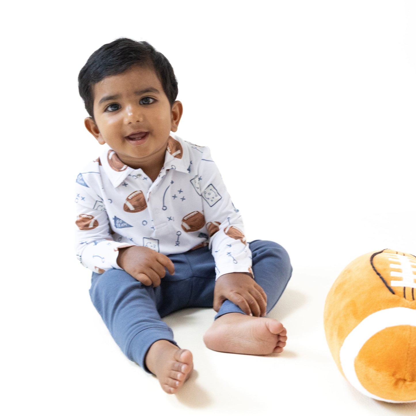 Polo Long Sleeve Shirt in our  Touchdown Time - Navy print from Angel Dear