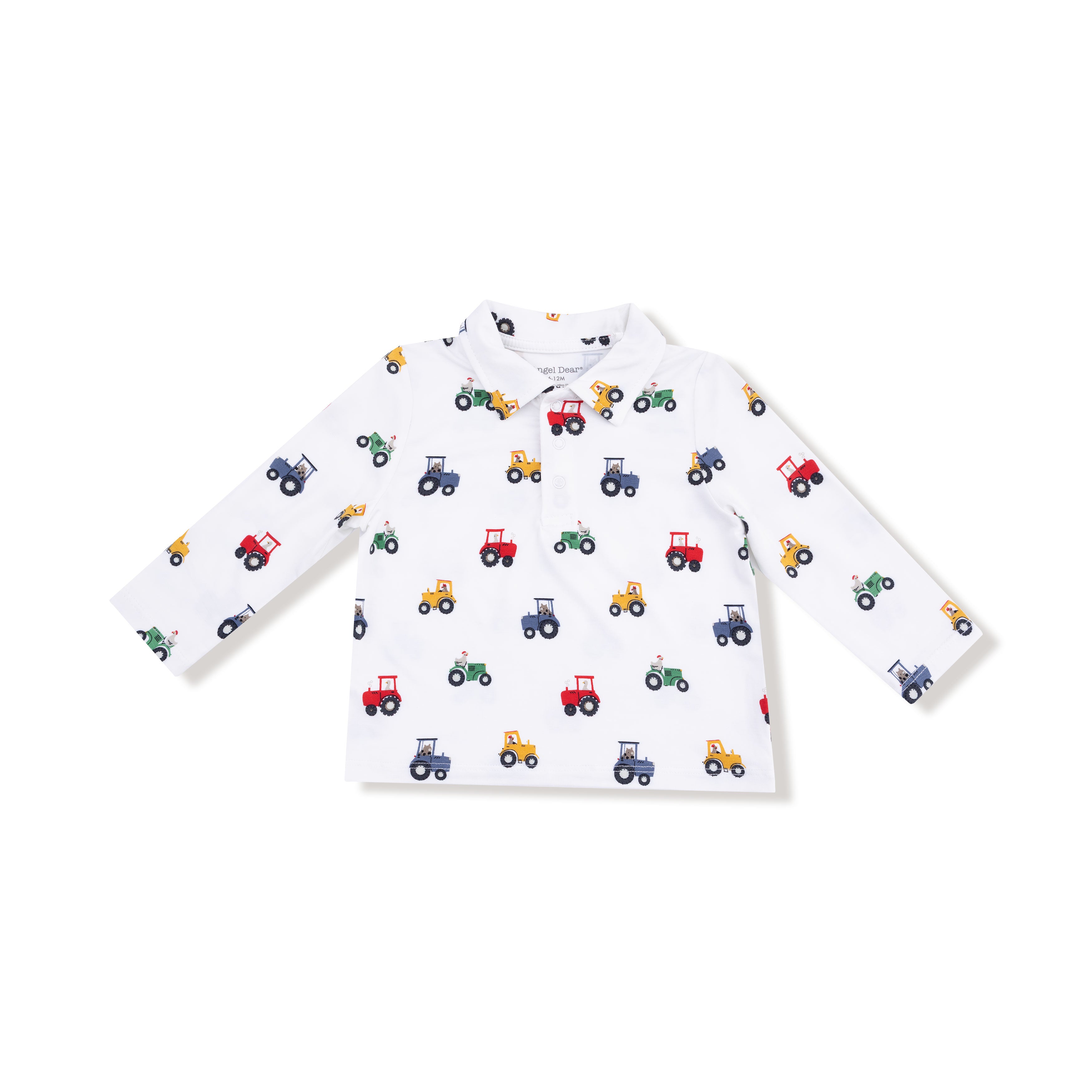 Polo Long Sleeve Shirt Tractor Print in our  Mini Tractors print from Angel Dear