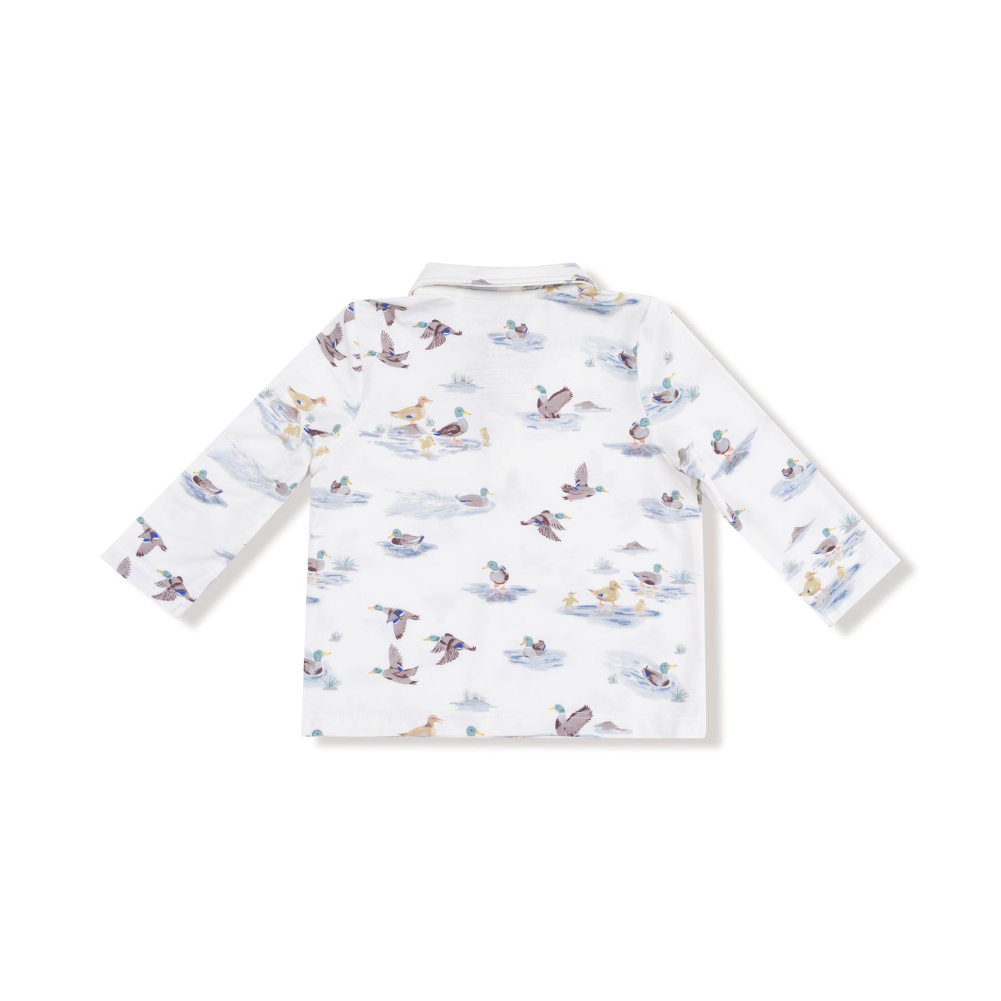 Long Sleeve Polo Shirt with Bamboo Jogger in our  Migrating Mallards print from Angel Dear