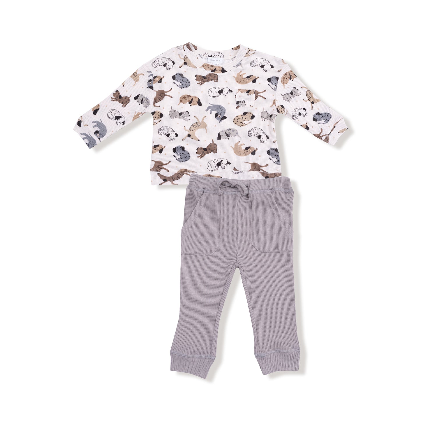 Drop Sleeve Waffle Top with Waffle Jogger in our  Cozy Pups print from Angel Dear