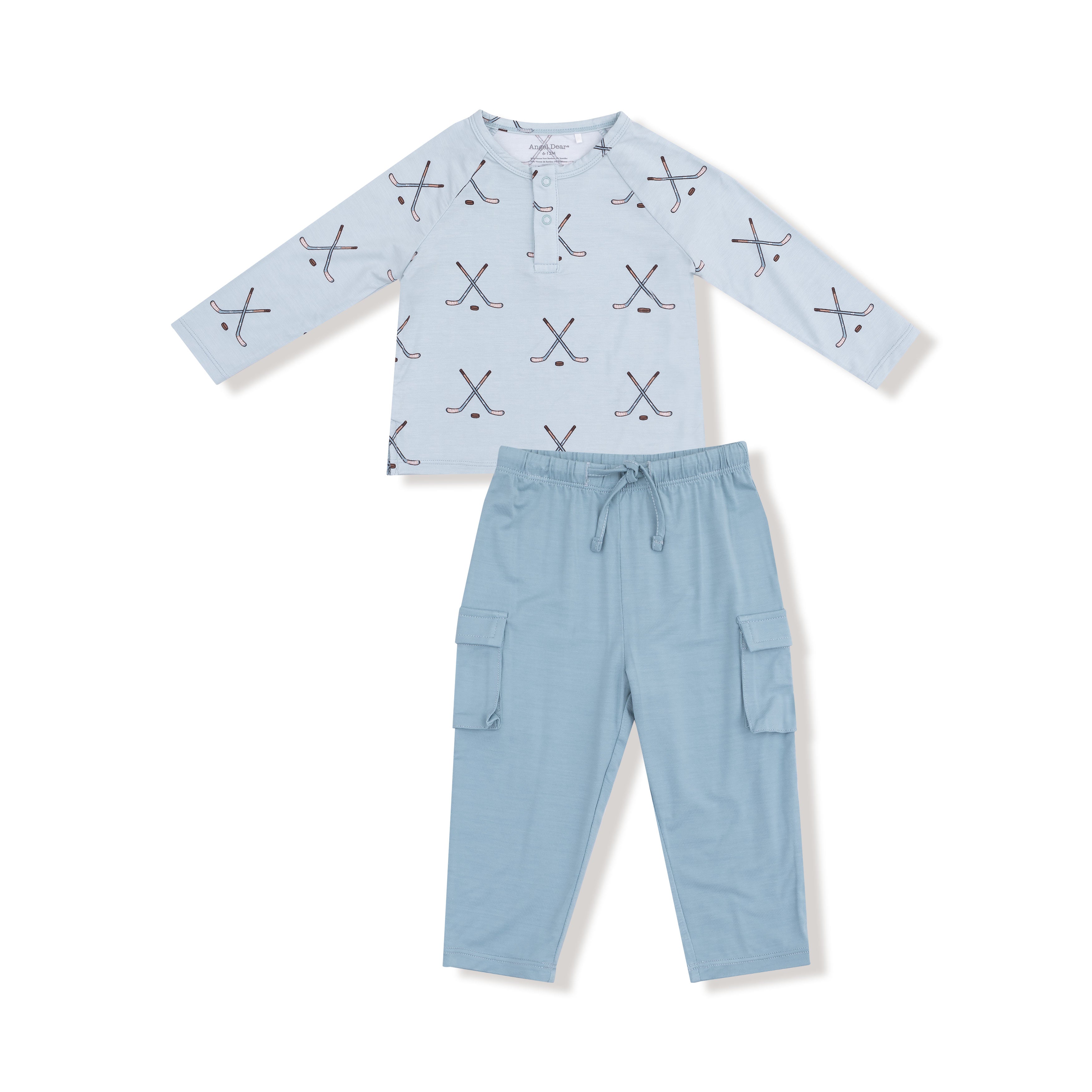 Raglan with Cargo in our  Hockey - Stone Blue print from Angel Dear