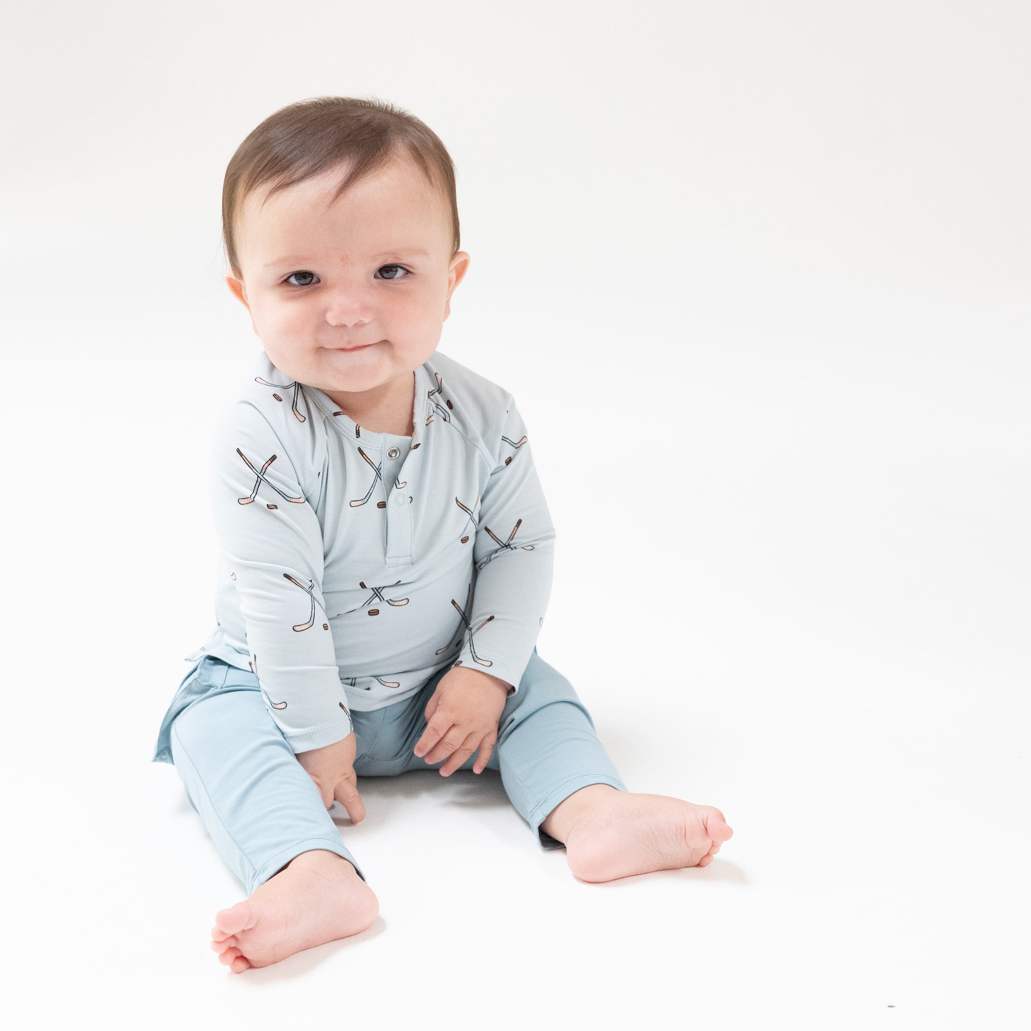 Raglan with Cargo in our  Hockey - Stone Blue print from Angel Dear