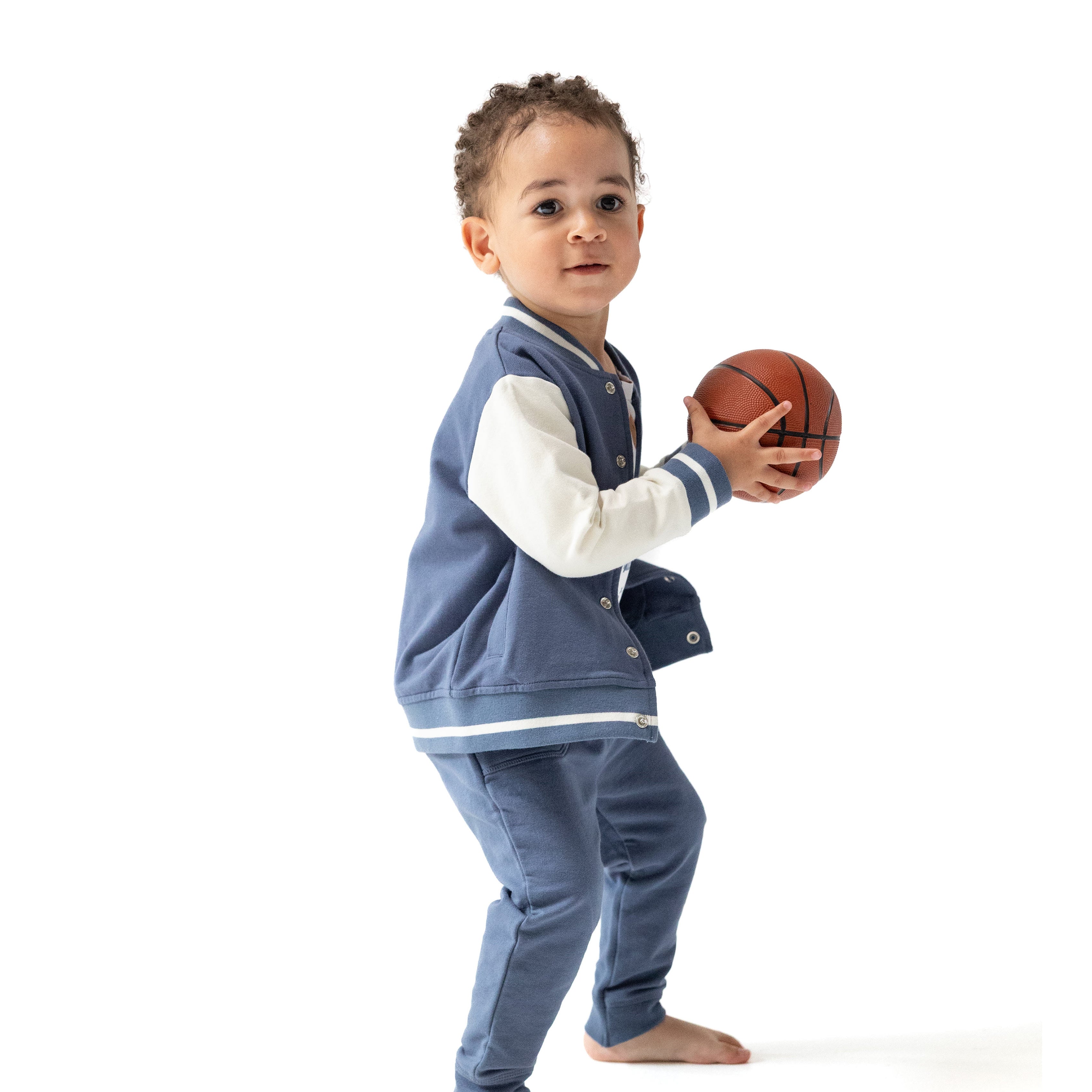 Letterman Jacket in our  Varsity - Vintage Indigo print from Angel Dear