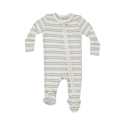 2 Way Zipper Footie - Modal Rib Stripe - Desert Sage-Angel Dear