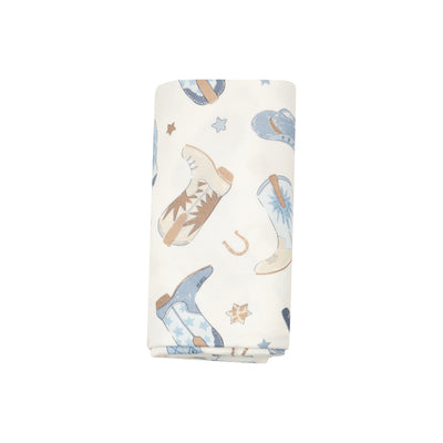 Swaddle Blanket - CowBoy Boots Blue