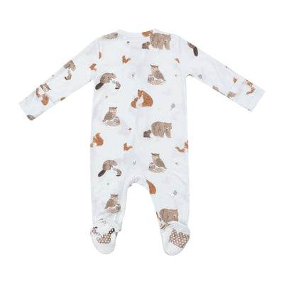 2 Way Zipper Footie - Mixed Woodland Animals Blue-Angel Dear