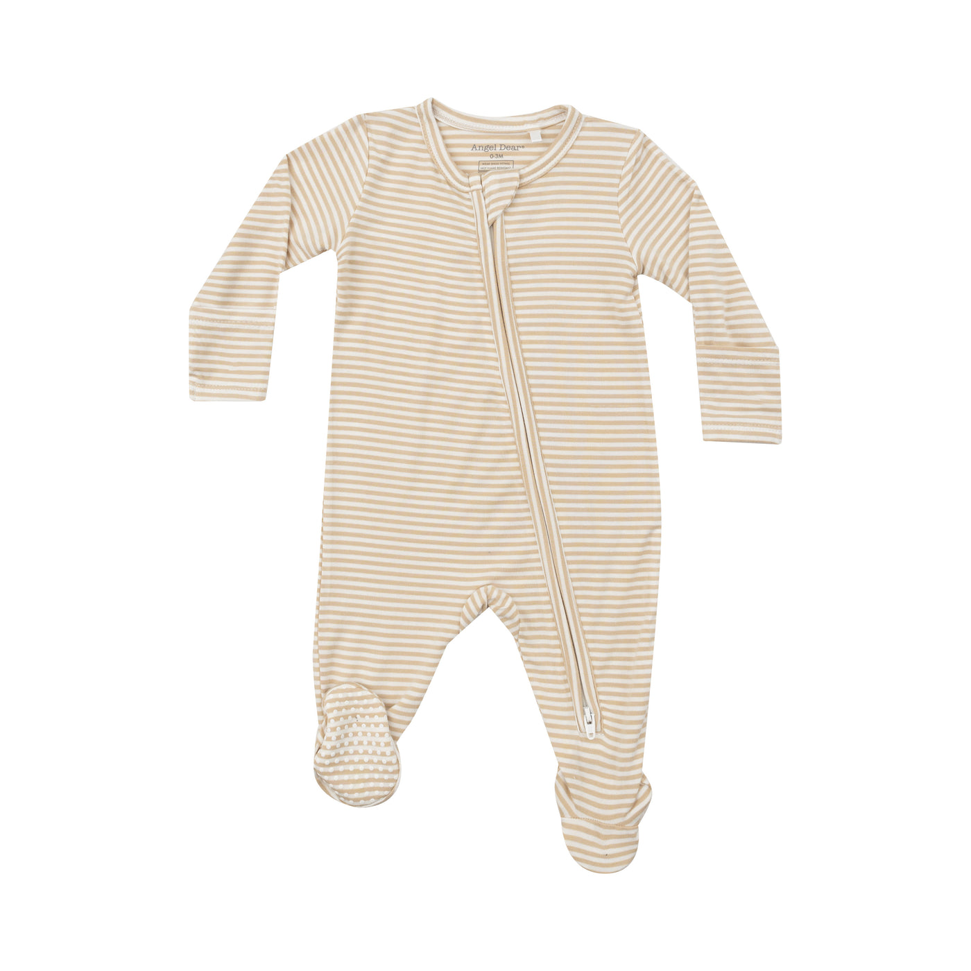 2 Way Zipper Footie - Beige Stripe-Angel Dear