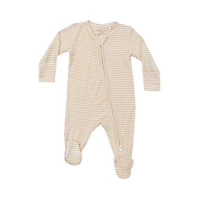 2 Way Zipper Footie - Beige Stripe