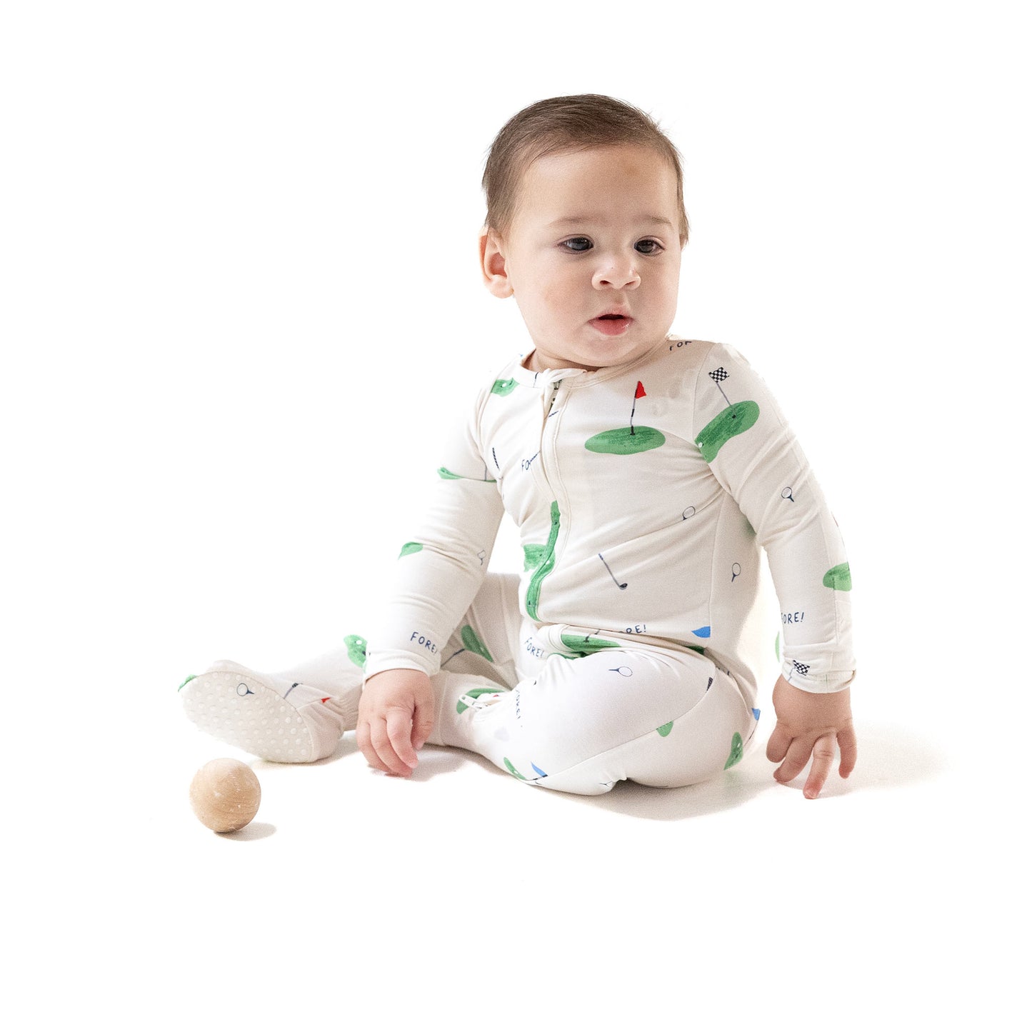 2 Way Zipper Footie in our  All Fore Golf print from Angel Dear