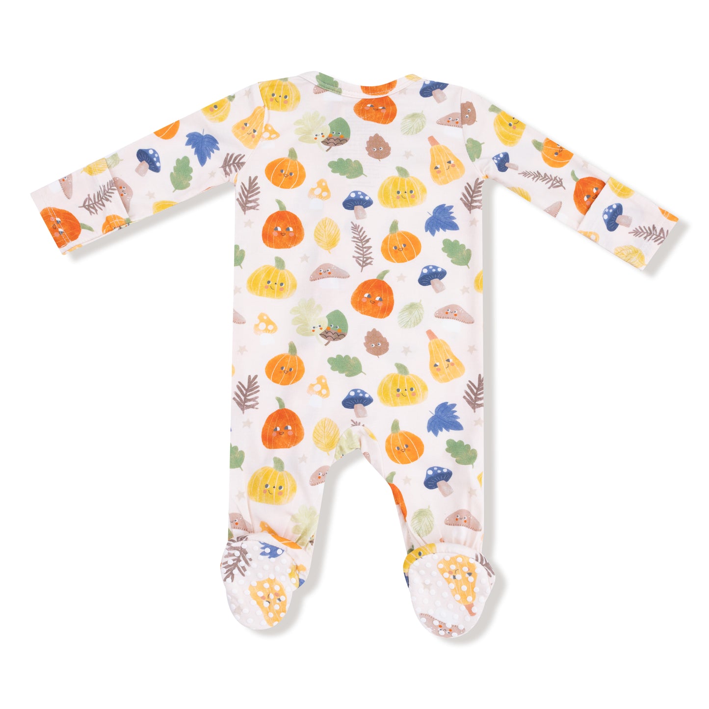2 Way Zipper Footie in our  Autumn Pumpkins print from Angel Dear