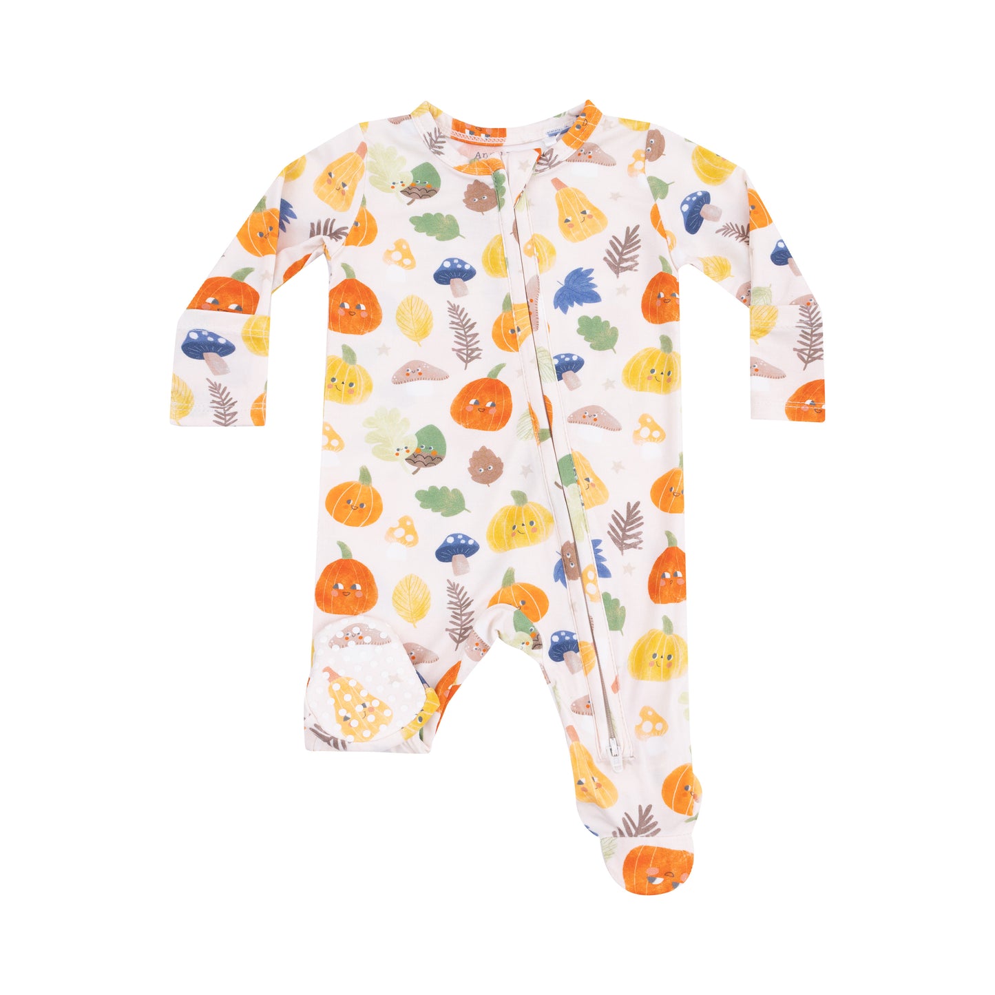 2 Way Zipper Footie in our  Autumn Pumpkins print from Angel Dear