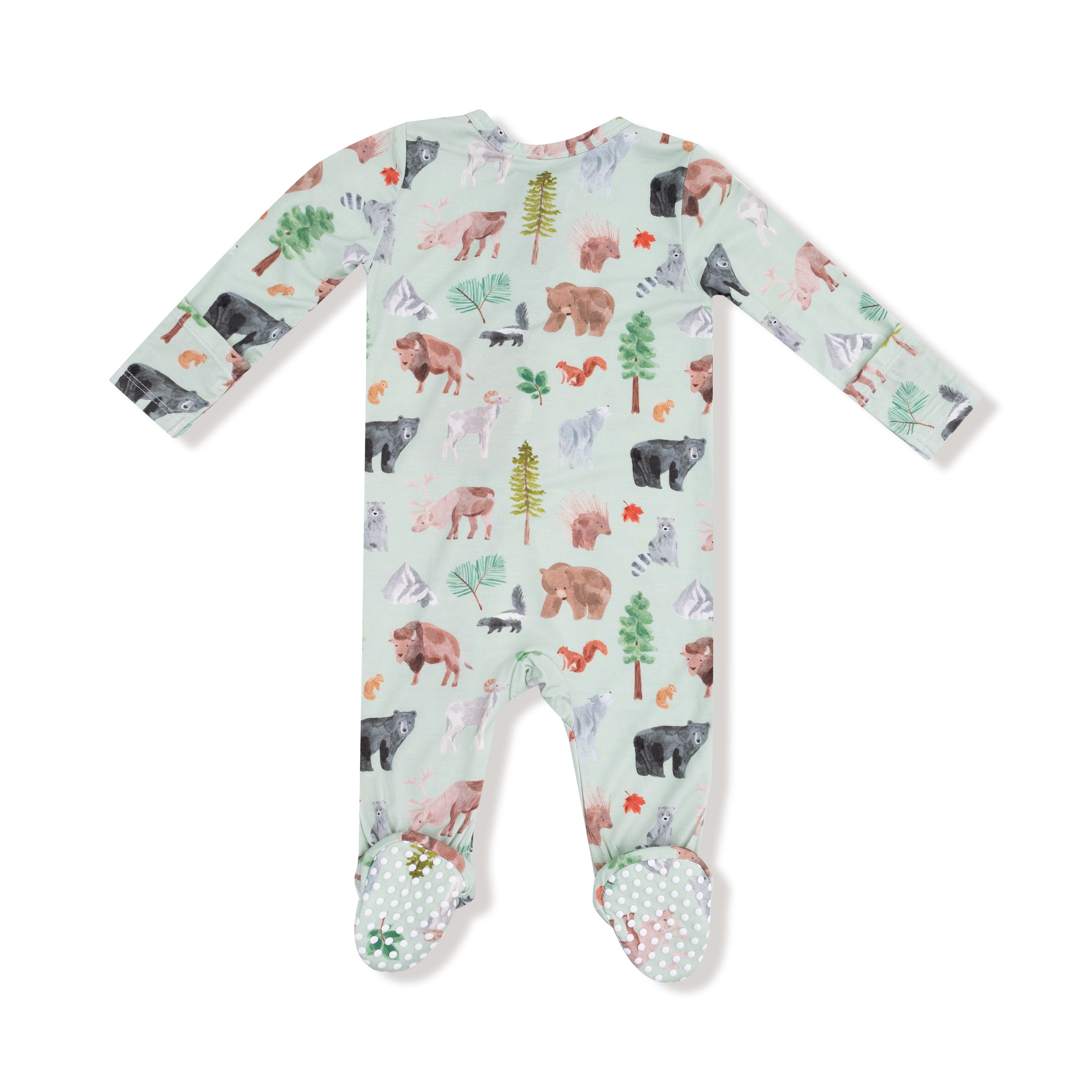 2 Way Zipper Footie in our  American Woodland Animals print from Angel Dear