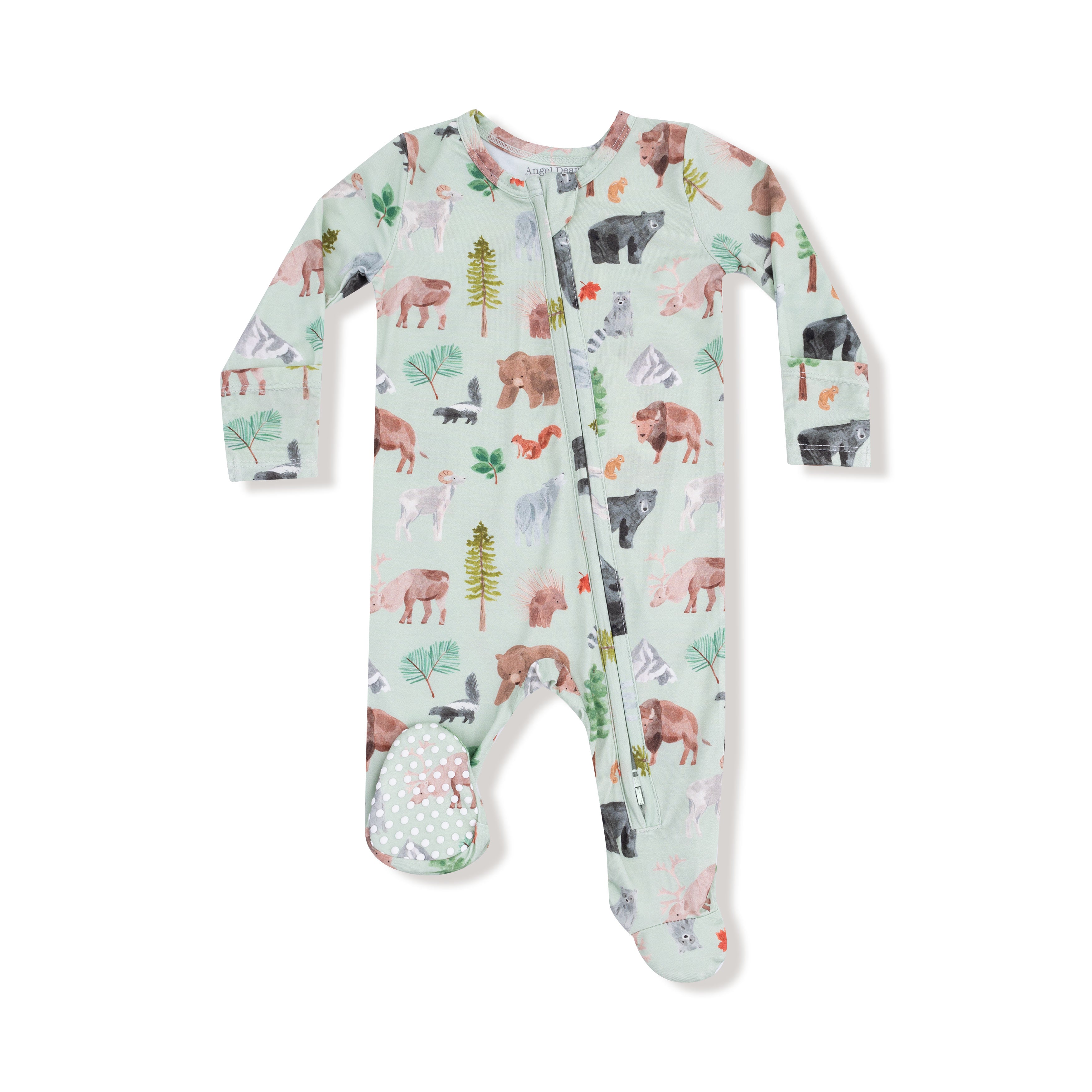 2 Way Zipper Footie in our  American Woodland Animals print from Angel Dear