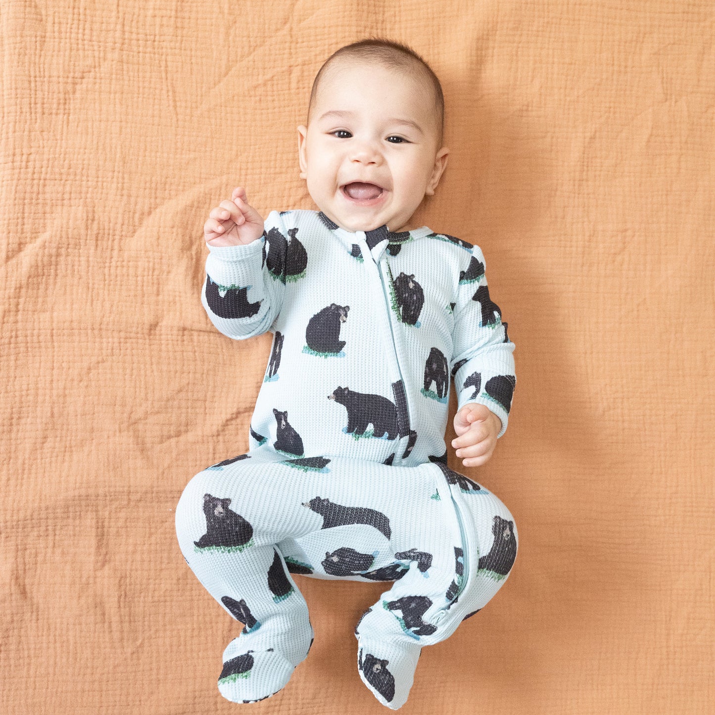 2 Way Zipper Footie in our  Black Bears print from Angel Dear