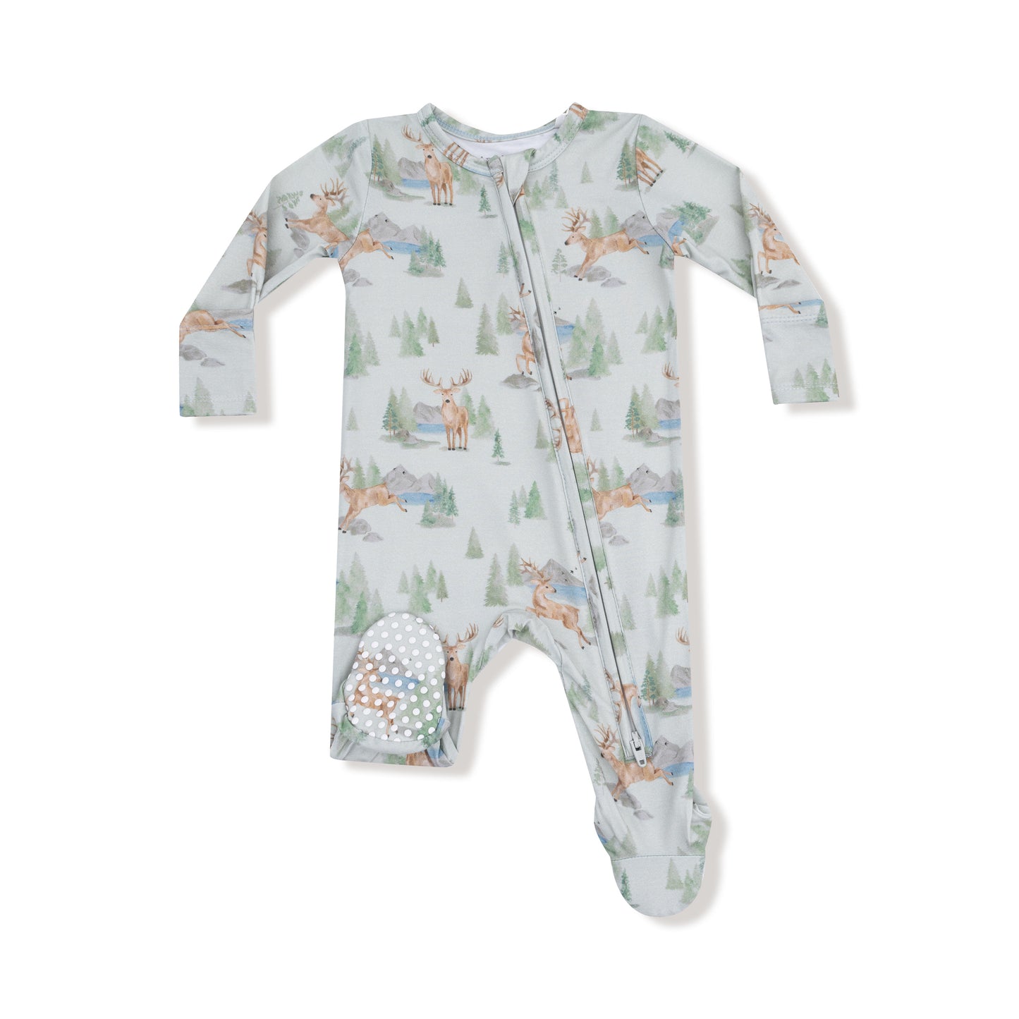 2 Way Zipper Footie in our  Buck Deer print from Angel Dear