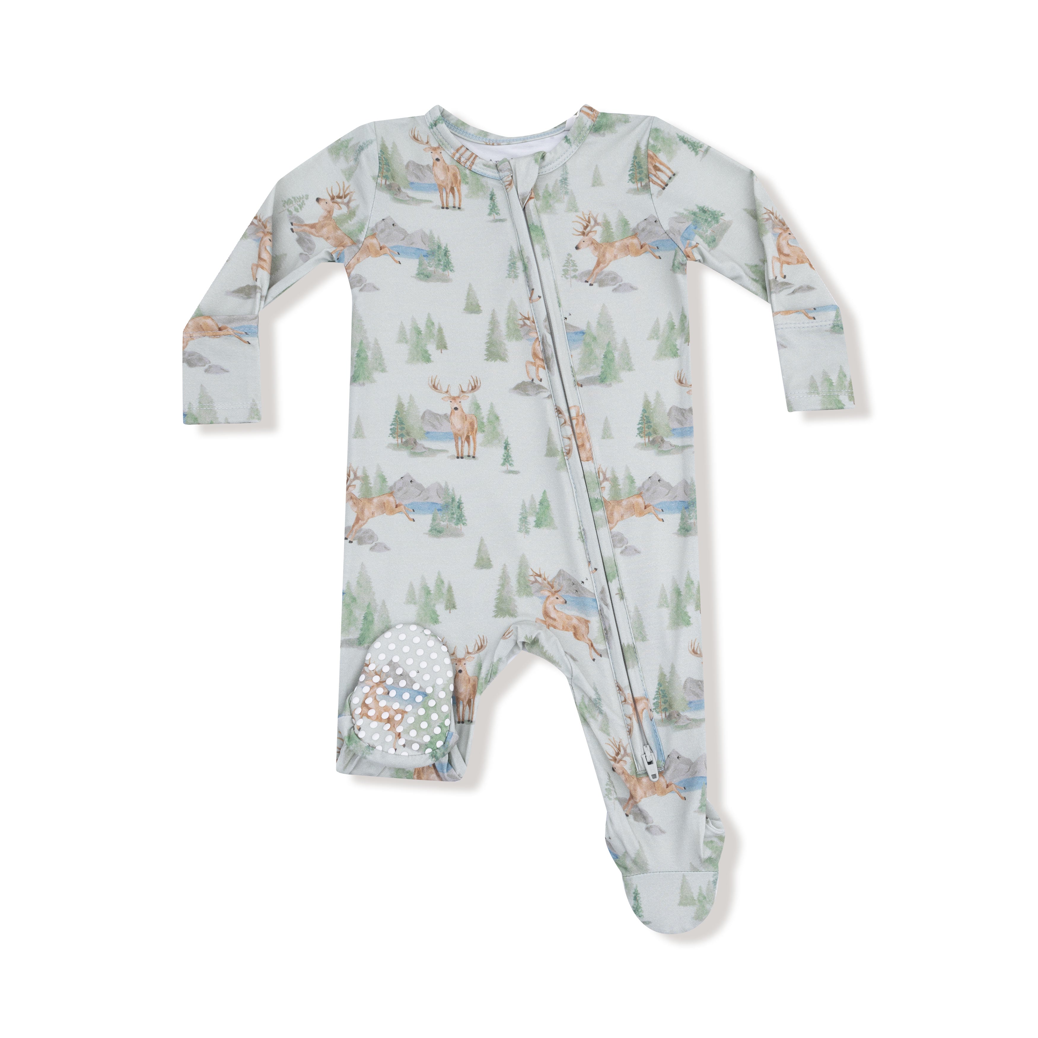 2 Way Zipper Footie in our  Buck Deer print from Angel Dear