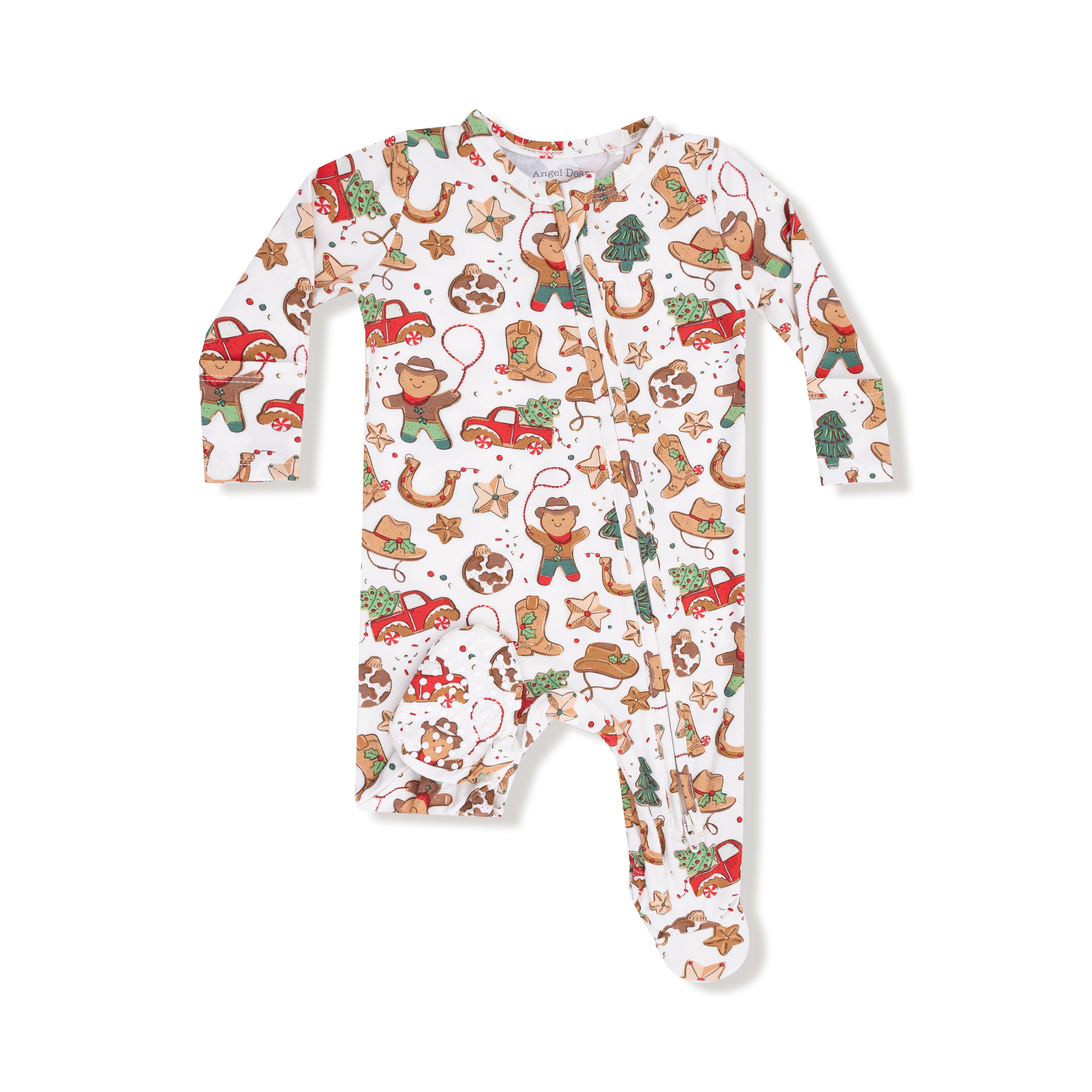 2 Way Zipper Footie in our  Cowboy Christmas print from Angel Dear