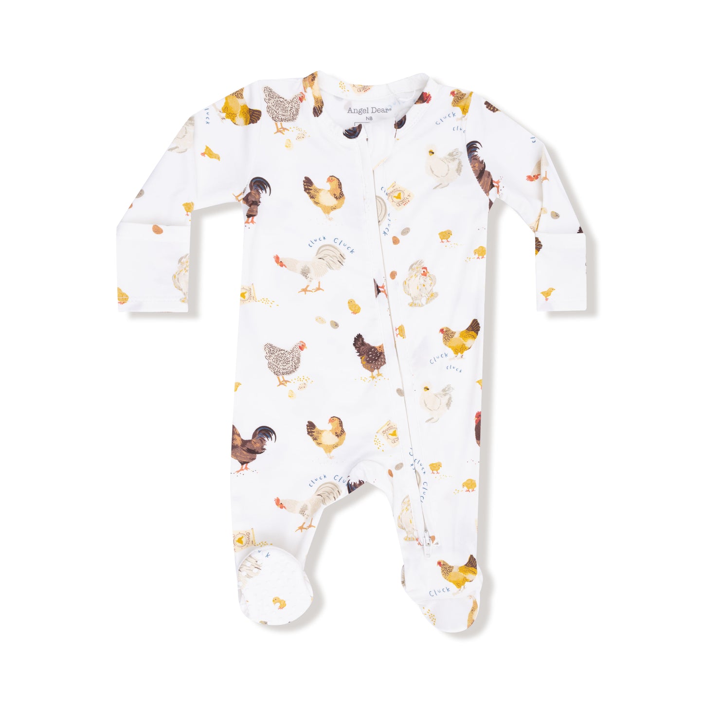2 Way Zipper Footie in our  Collector Chickens - Unisex print from Angel Dear