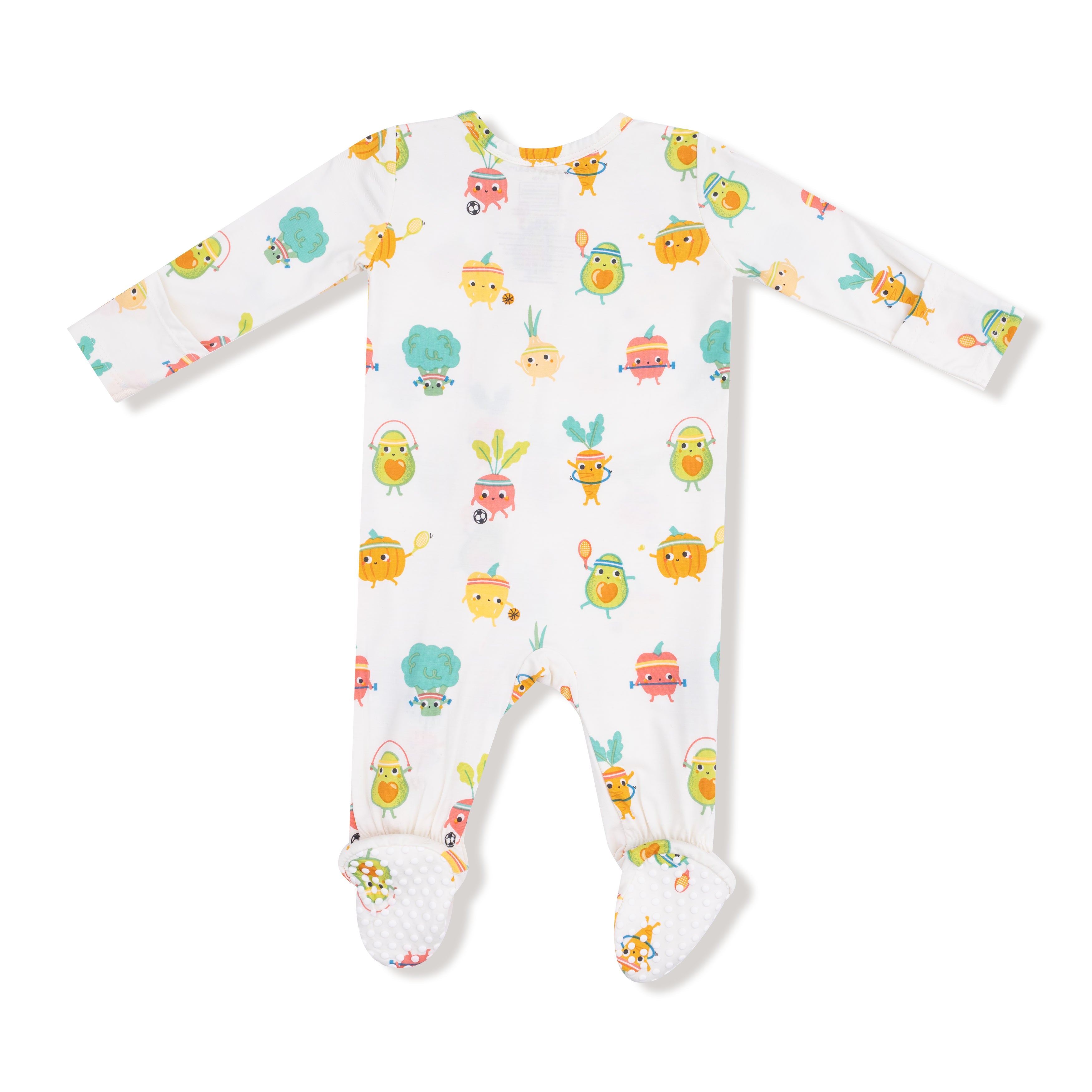 2 Way Zipper Footie in our  Crunch Munch Veggie Sports print from Angel Dear
