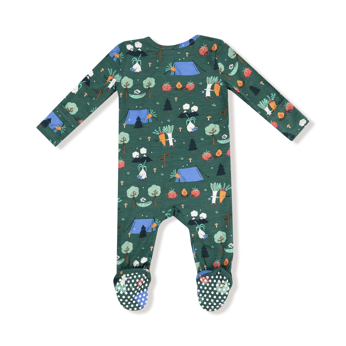 2 Way Zipper Footie in our  Camping Veggies print from Angel Dear