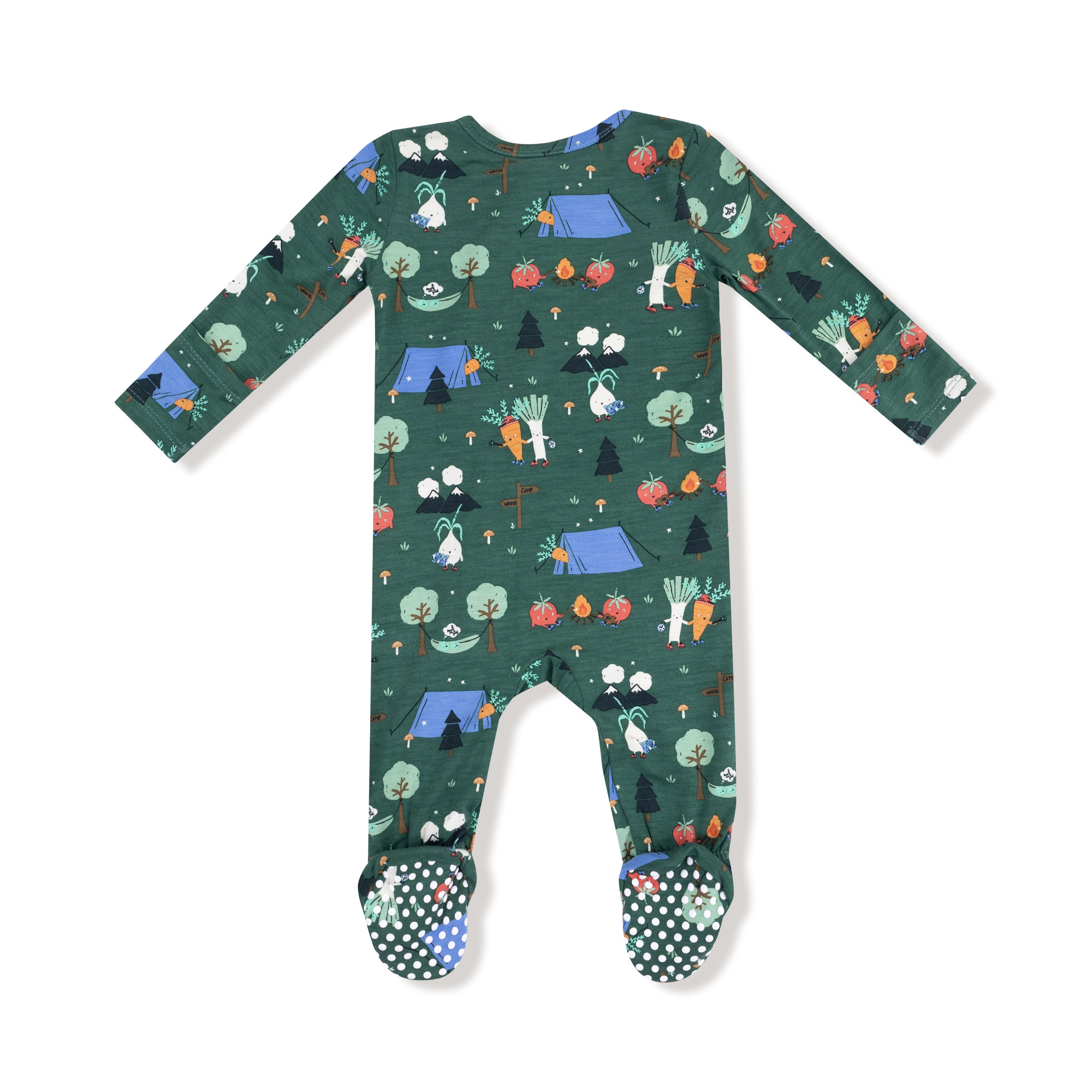2 Way Zipper Footie in our  Camping Veggies print from Angel Dear